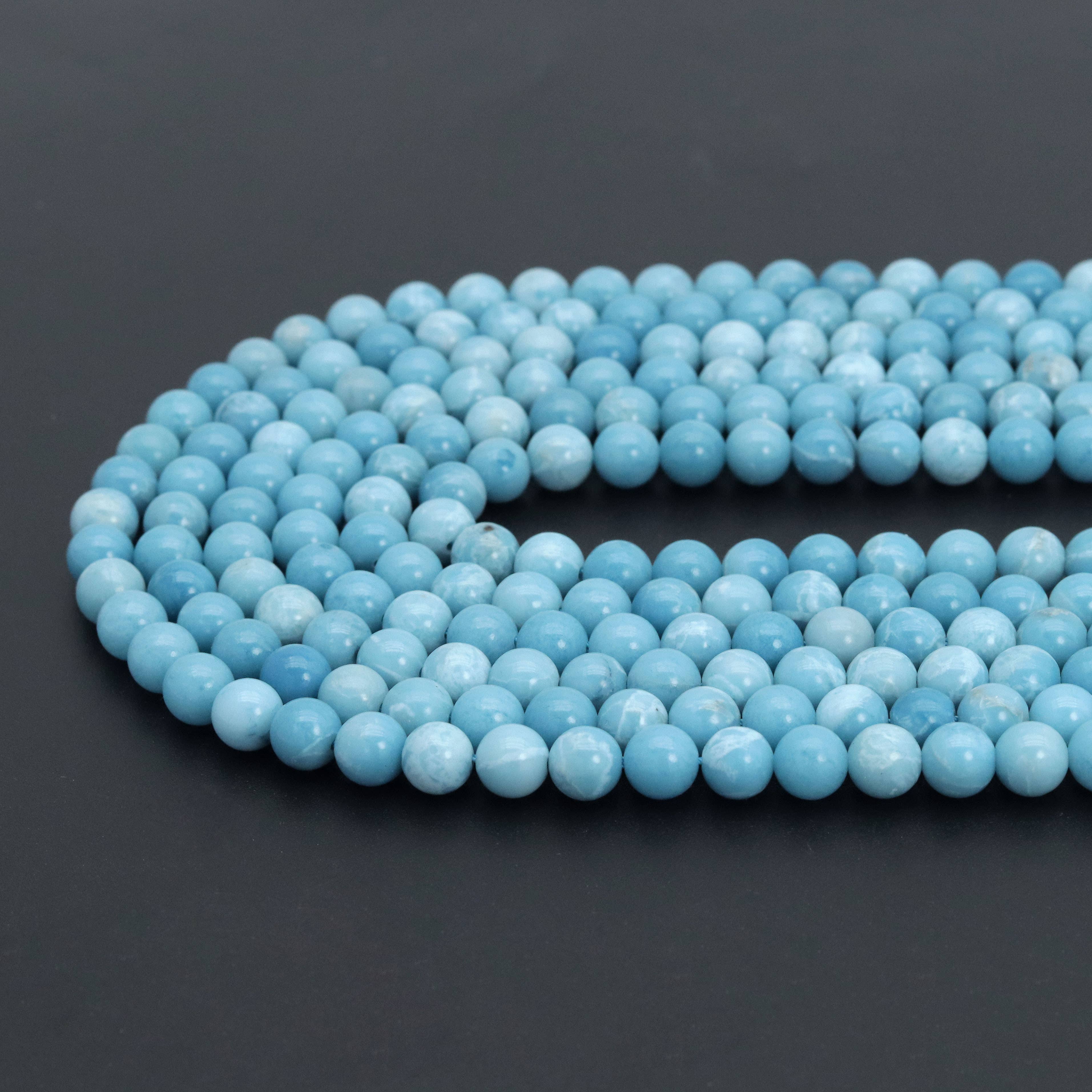 High quality Larimar Quartz, Round Smooth 4mm/6mm/8mm/10mm/12mm, Blue Gemstone, 15.5" Full Strand, Sku#U980