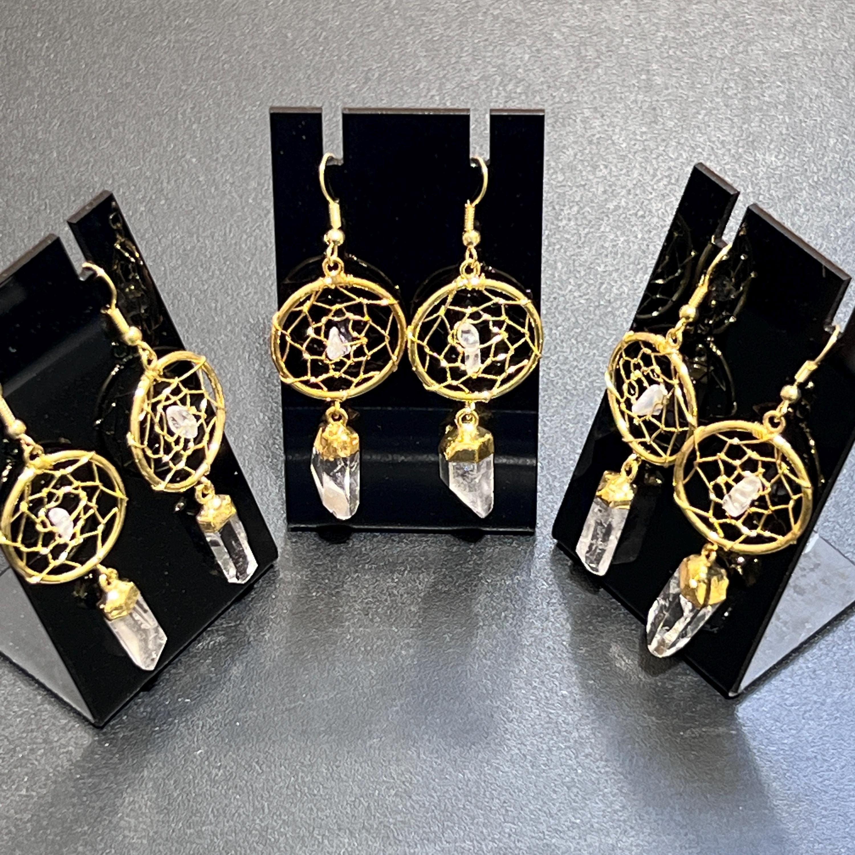 Quartz Crystal DreamCatcher Earrings Pair