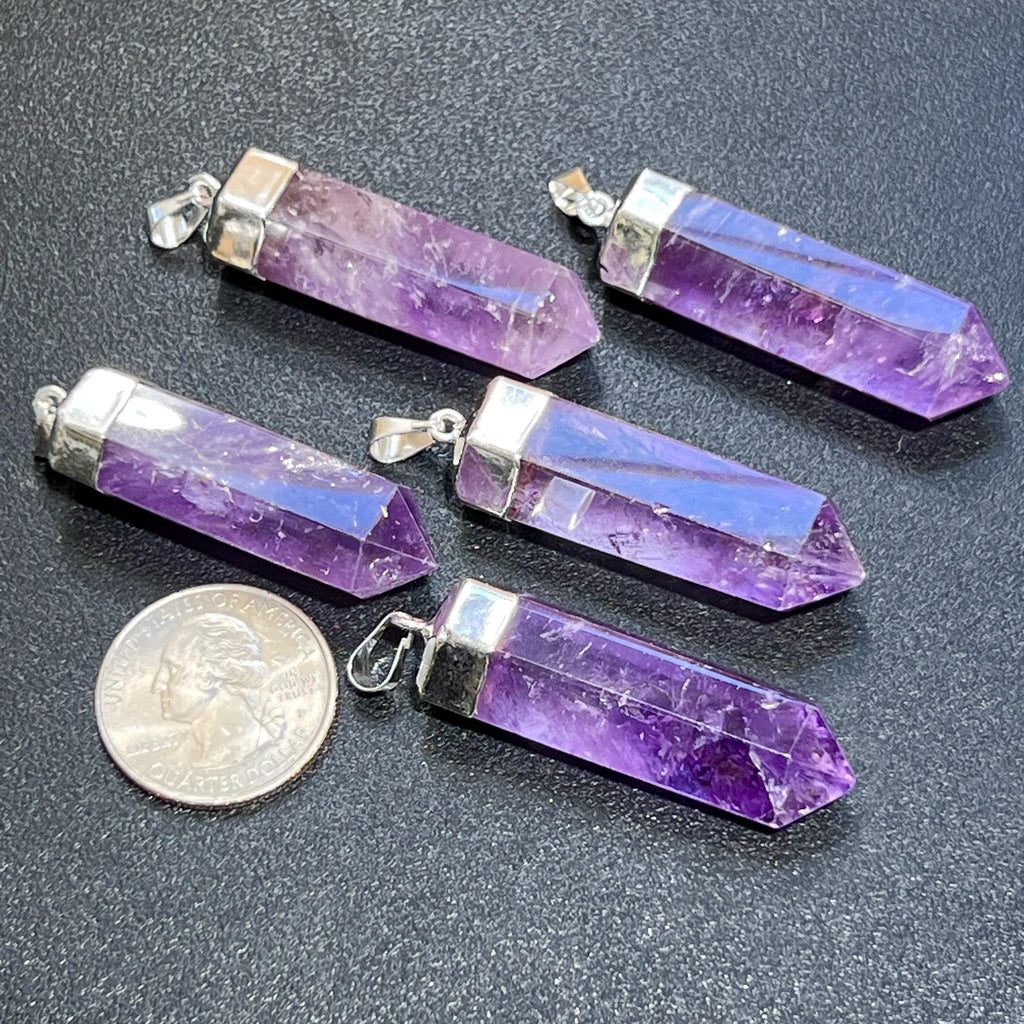 Amethyst Crystal Point Pendant (Silver Plated)