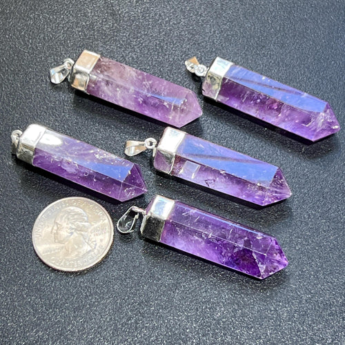 Amethyst Crystal Point Pendant (Silver Plated)