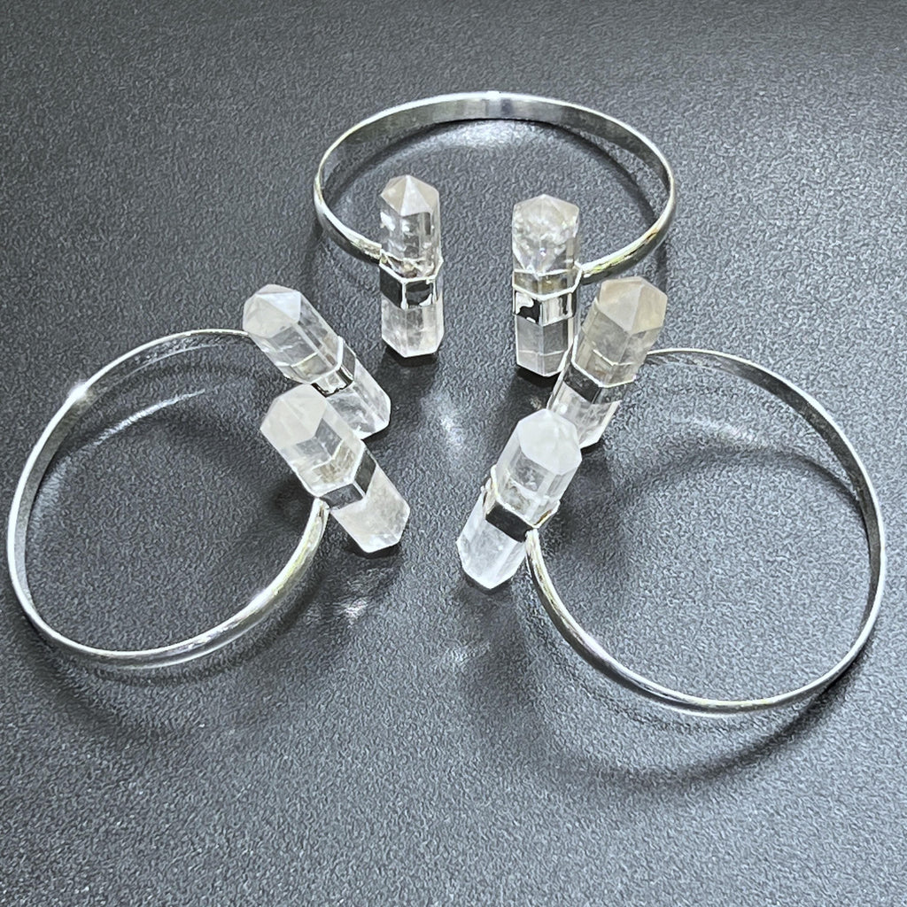 Quartz Crystal Point Adjustable Cuff Bangle Bracelet