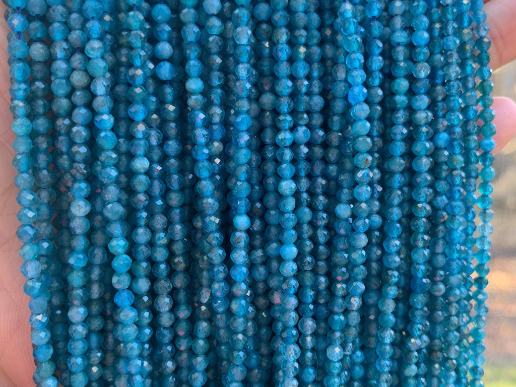 Quanity Genuine Blue Apatite Faceted Round Beads, 2mm/3mm Natural Small Beads, 15.5'' Full Strand, SKU#U1219