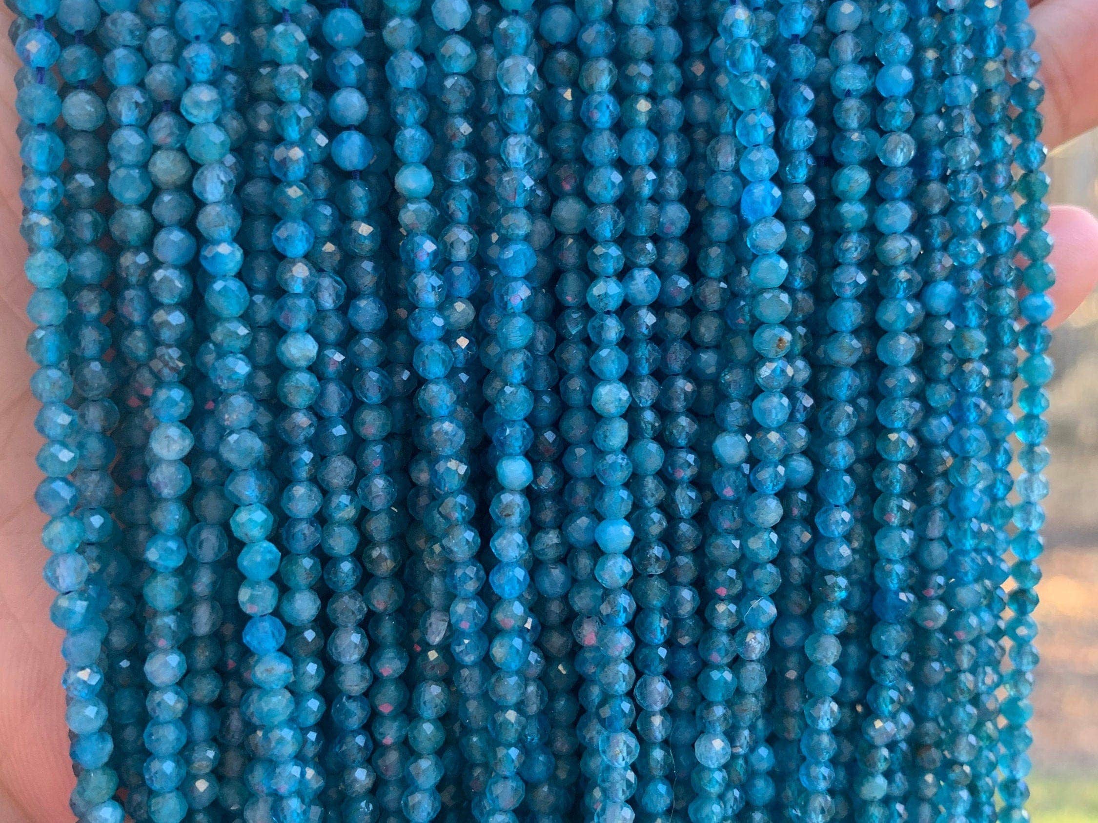 Quanity Genuine Blue Apatite Faceted Round Beads, 2mm/3mm Natural Small Beads, 15.5'' Full Strand, SKU#U1219