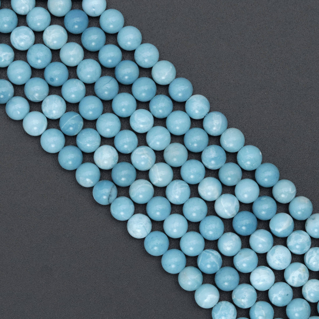 High quality Larimar Quartz, Round Smooth 4mm/6mm/8mm/10mm/12mm, Blue Gemstone, 15.5" Full Strand, Sku#U980