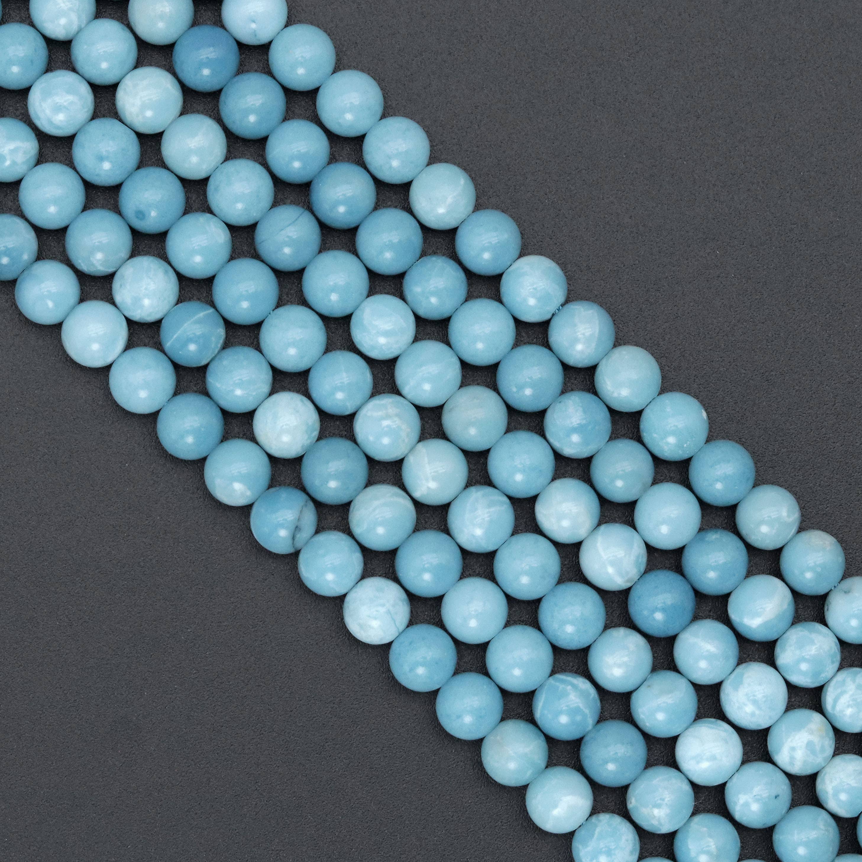High quality Larimar Quartz, Round Smooth 4mm/6mm/8mm/10mm/12mm, Blue Gemstone, 15.5" Full Strand, Sku#U980