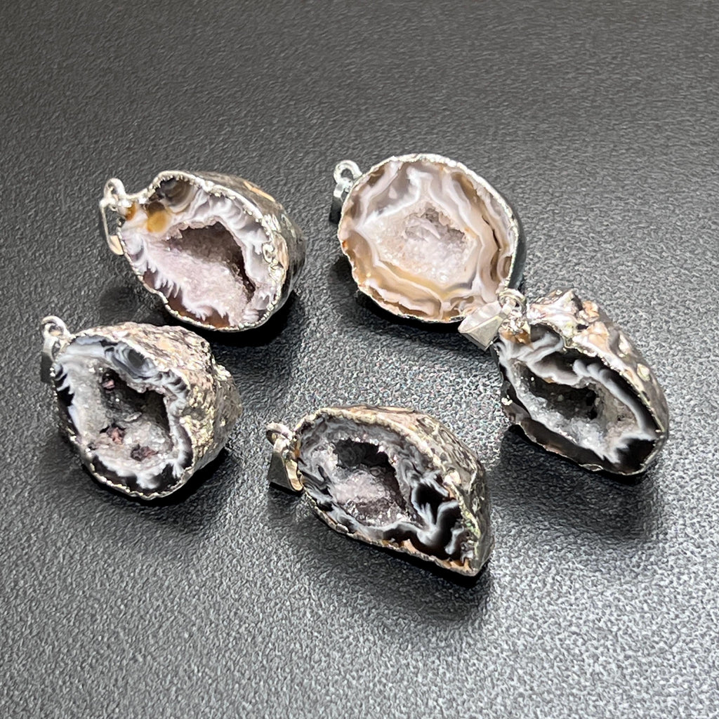 Oco Geode Druzy Crystal Pendant (Full Silver-Plated Back)