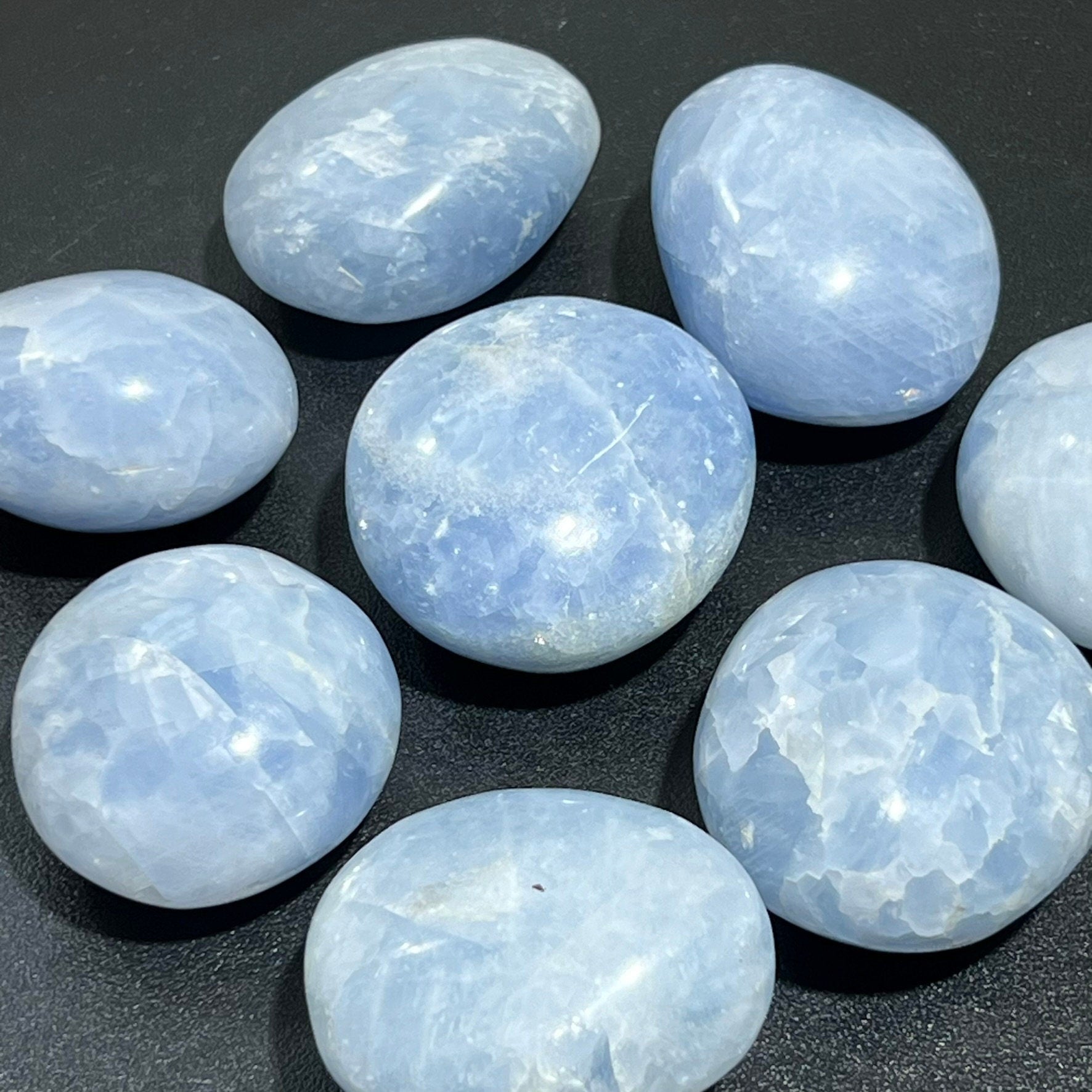 Blue Calcite Large Freeform Palm Stones (2-3 Inches)