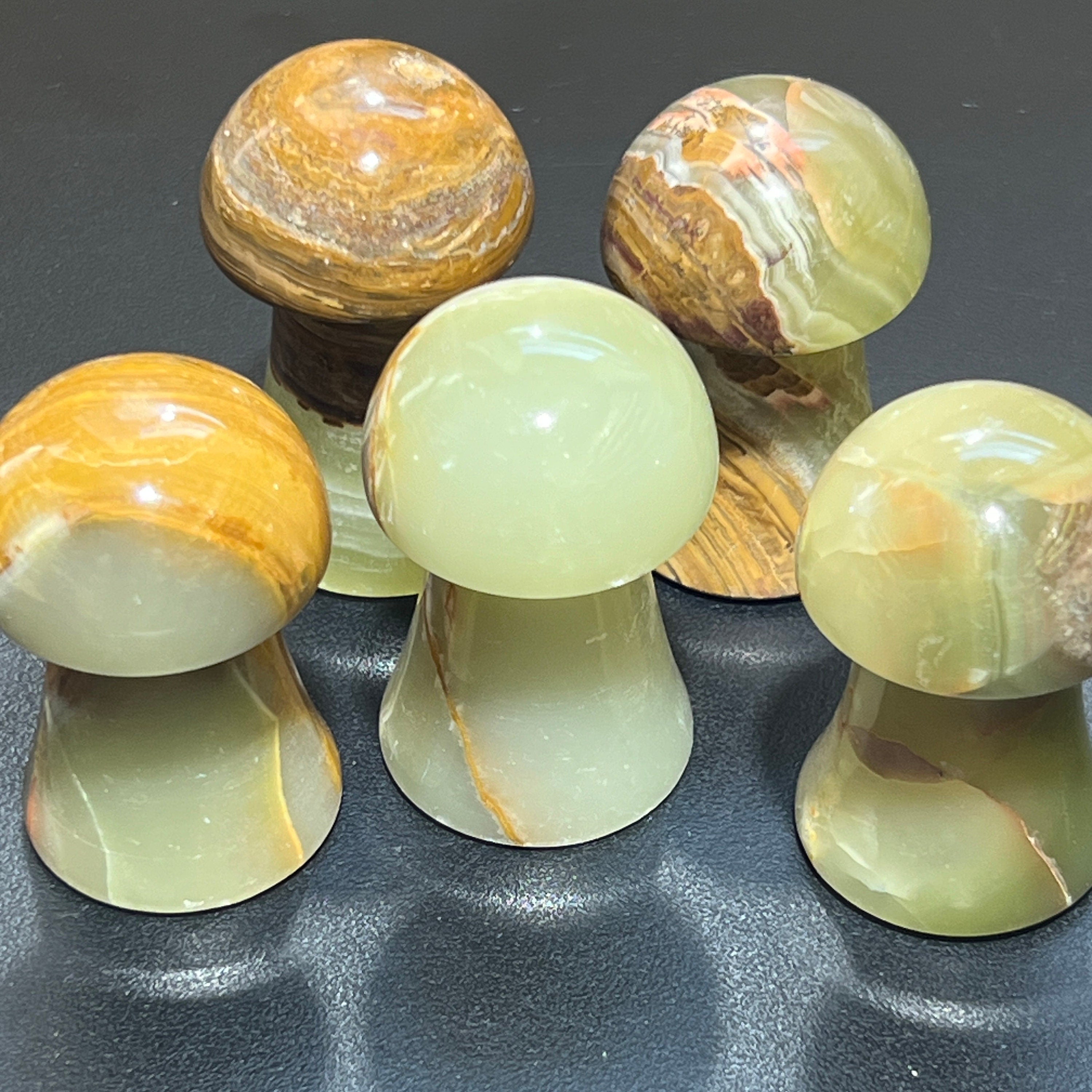 Green Banded Onyx Mushroon Crystal Carving