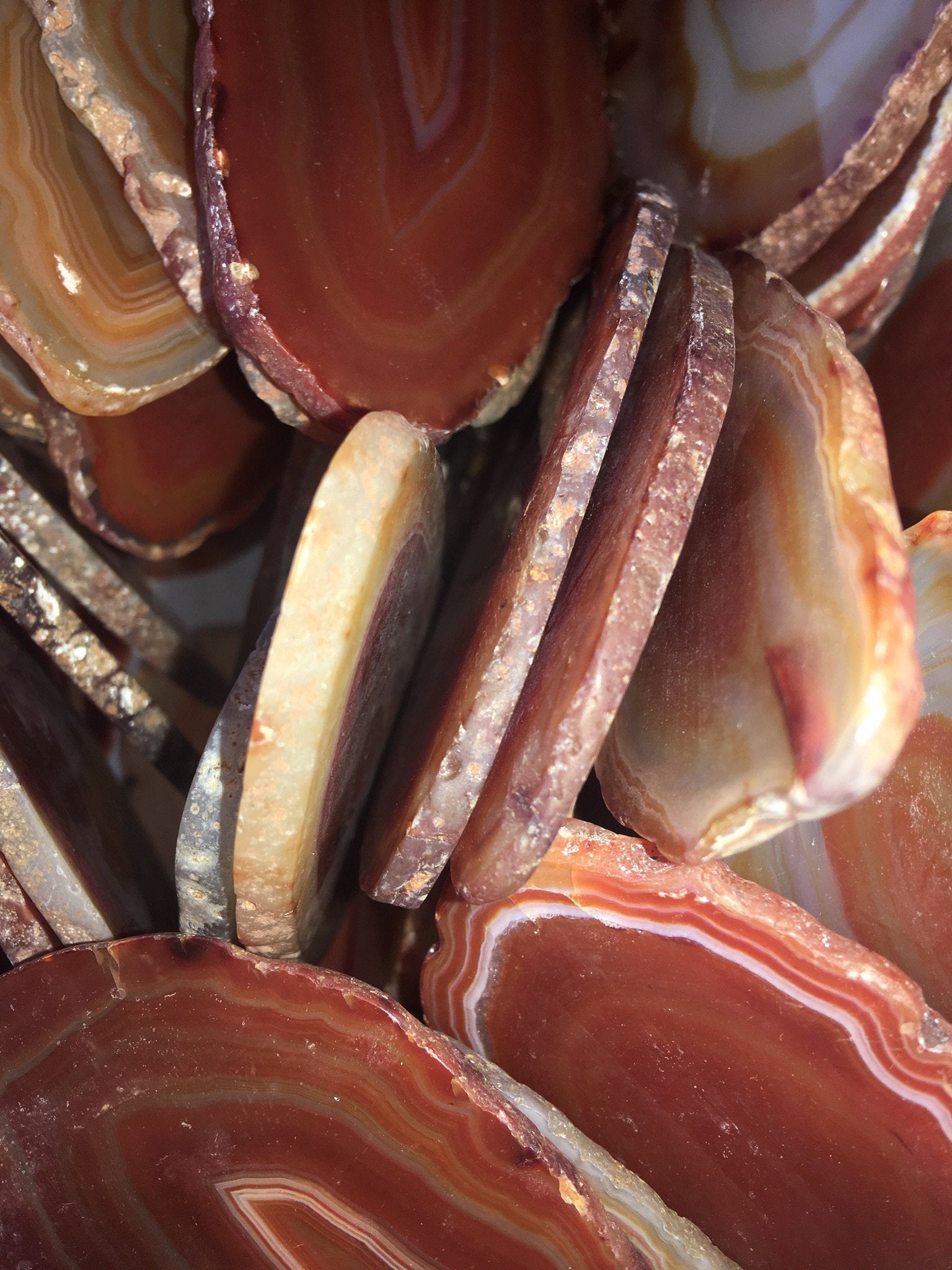 Round Natural Crystal Polished Sliced Agate Slab ( 6 - 7 Inches Long )