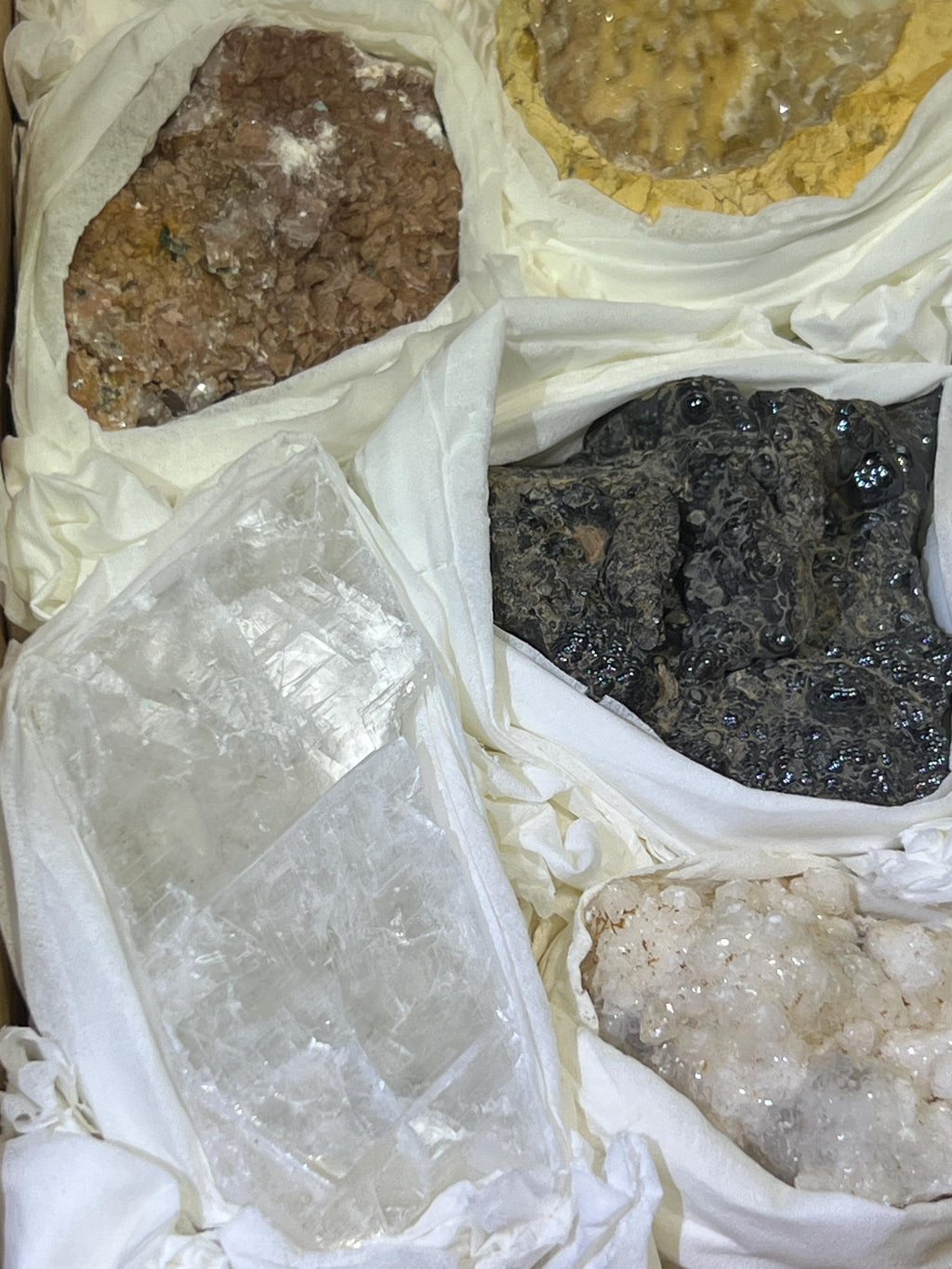 Morocco Mixed Minerals Druzy Crystal Collection Large Boxed Flat
