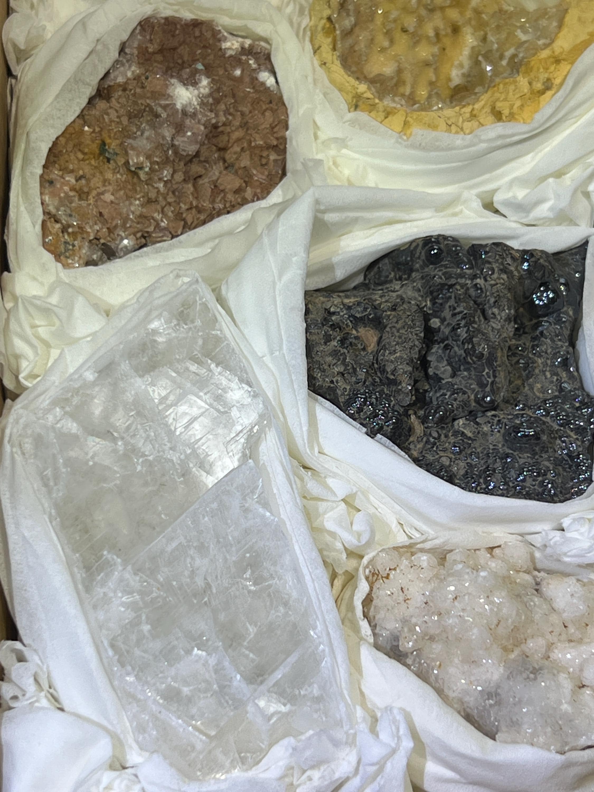Morocco Mixed Minerals Druzy Crystal Collection Large Boxed Flat