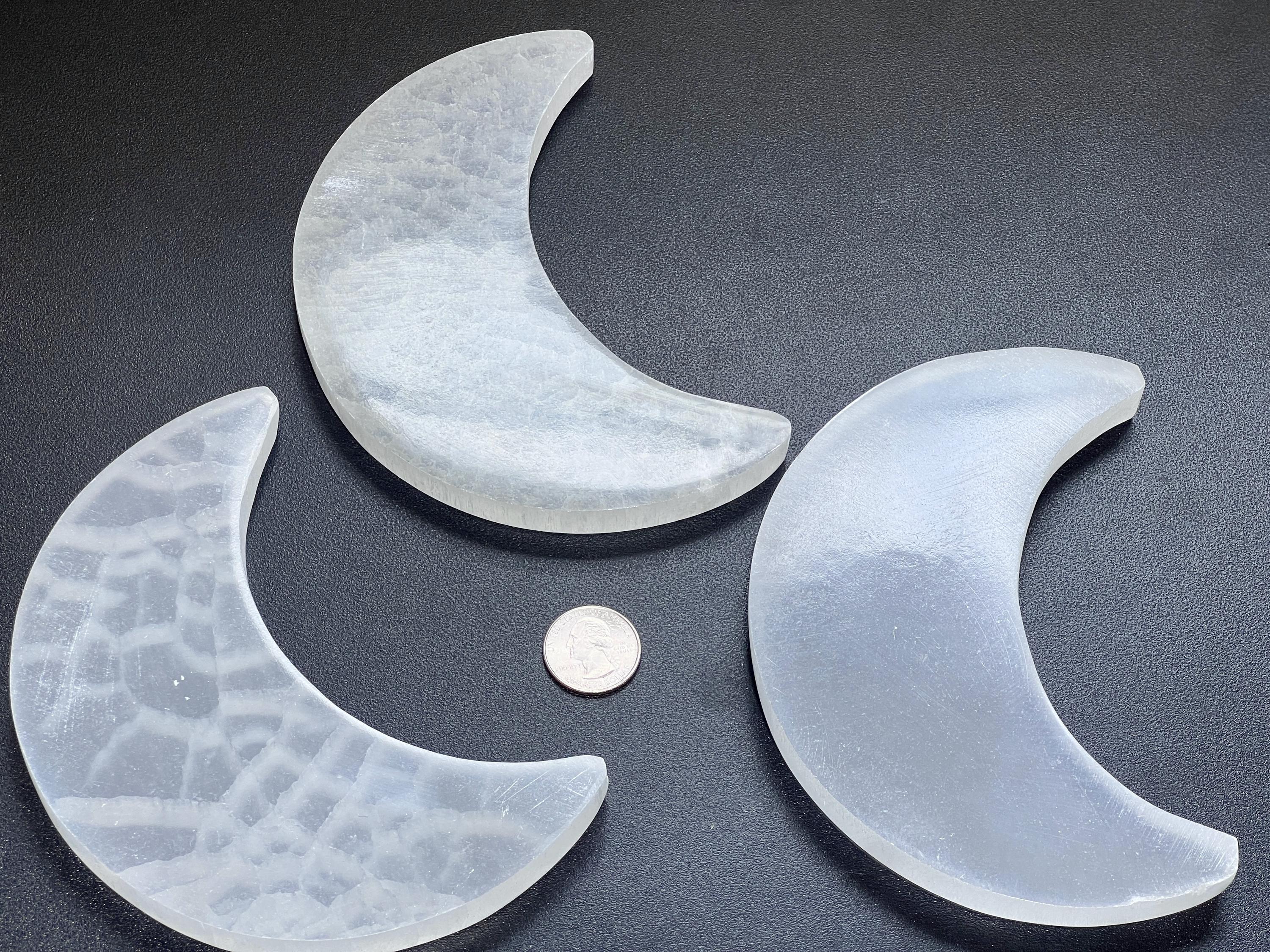 Selenite Crystal Crescent Moon Plate (6 Inches)