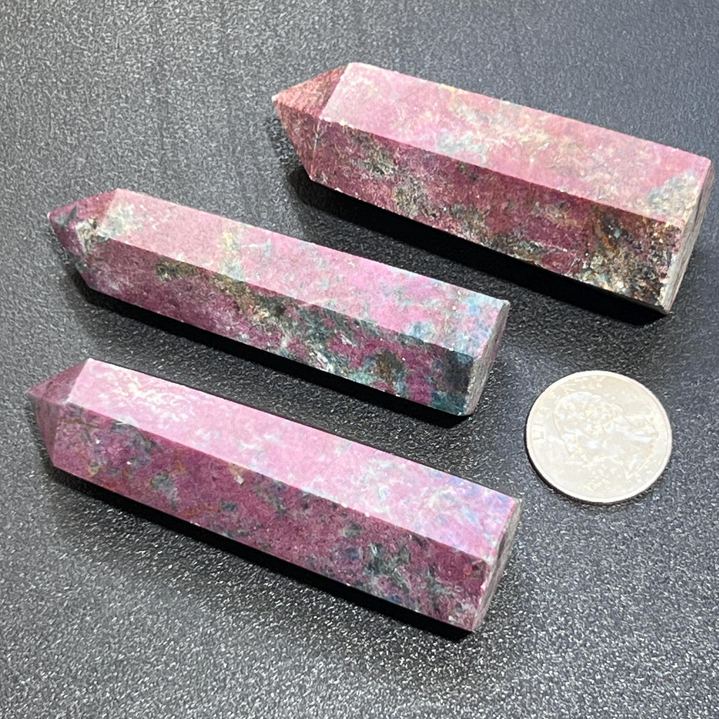 Red Ruby With Fuchsite Crystal Point Standing Obelisk Tower (UV Reactive)