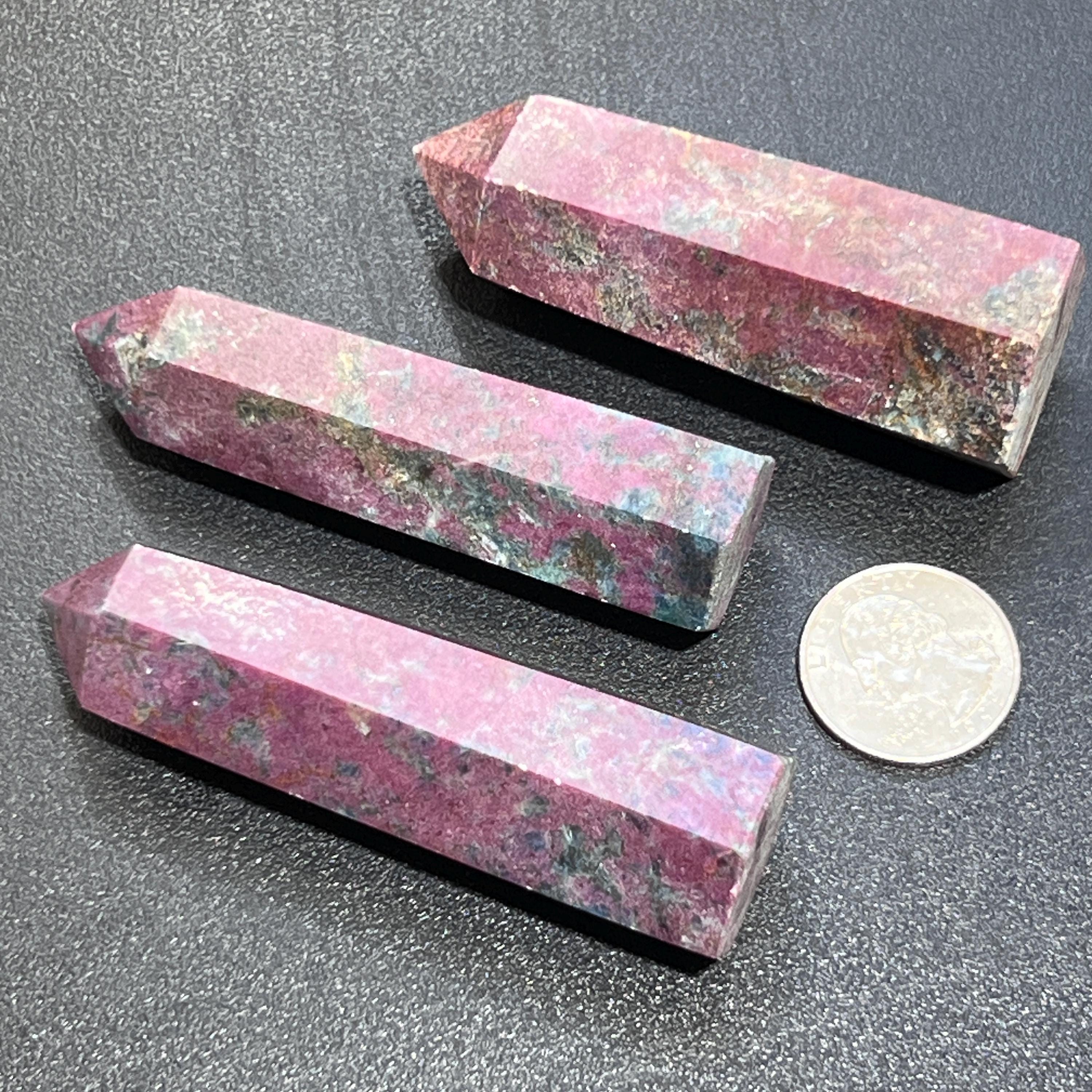 Red Ruby With Fuchsite Crystal Point Standing Obelisk Tower (UV Reactive)