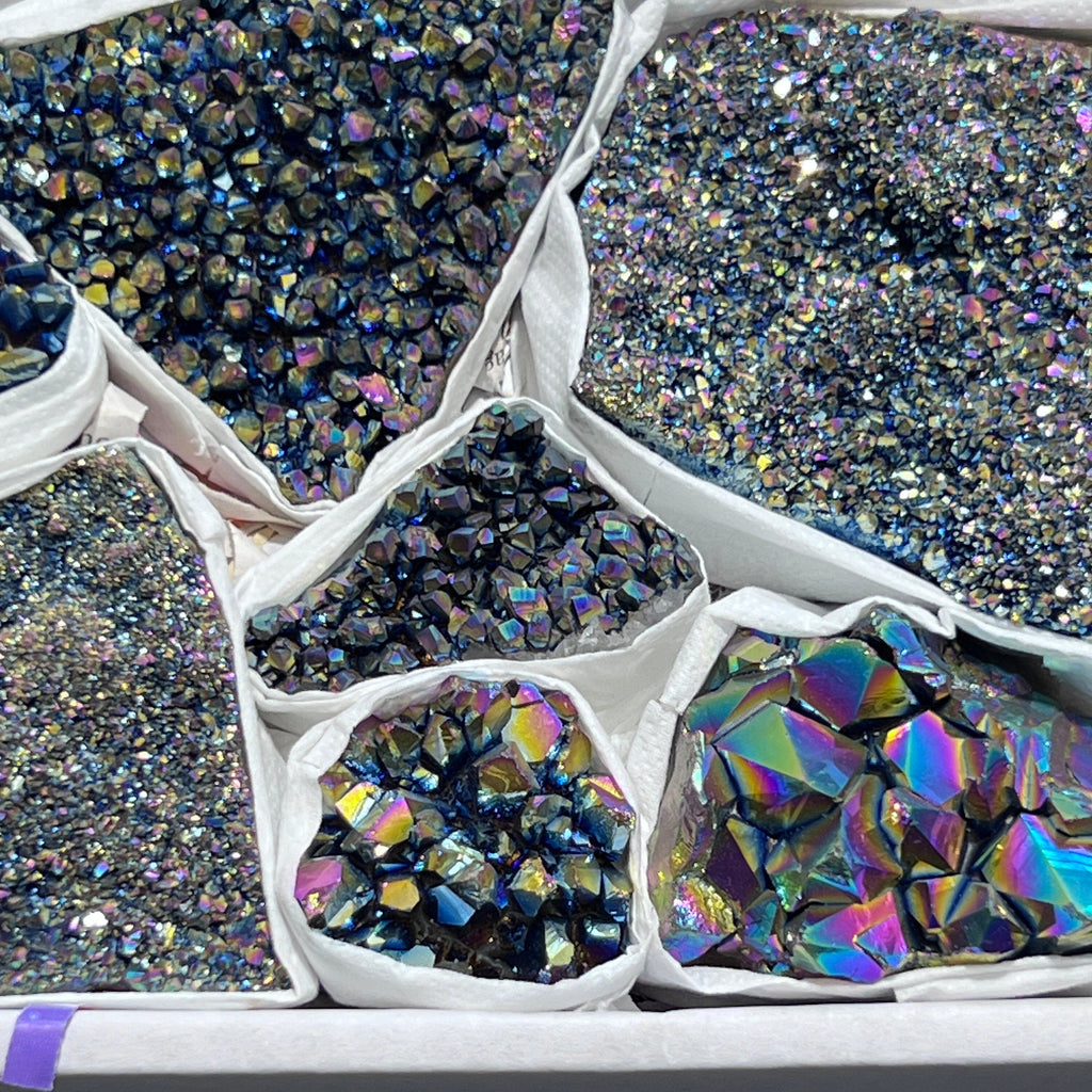 Titanium Aura Raw Amethyst Crystals Box Flat (Avg 1.5 LBs)