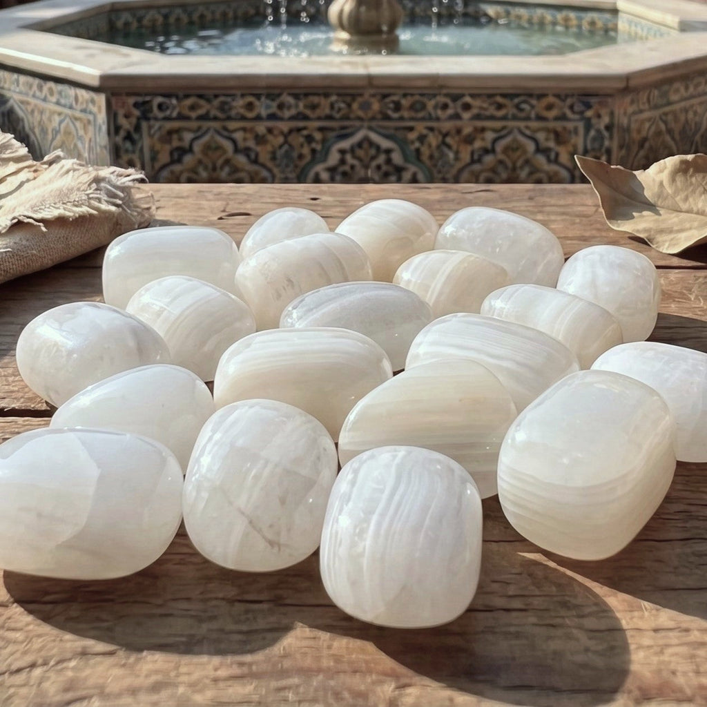 White Banded Calcite Tumbled Stones