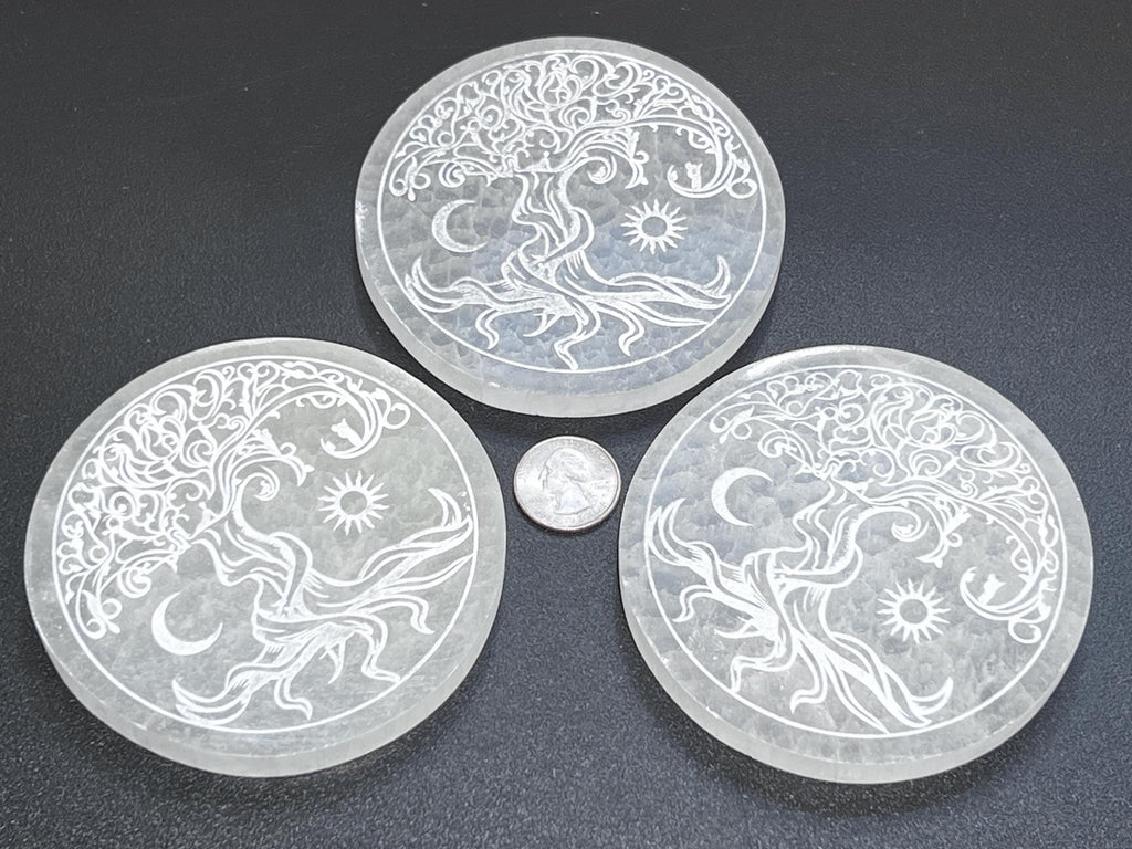 Selenite Crystal Tree Of Life Round Circle Plate (4 Inch)