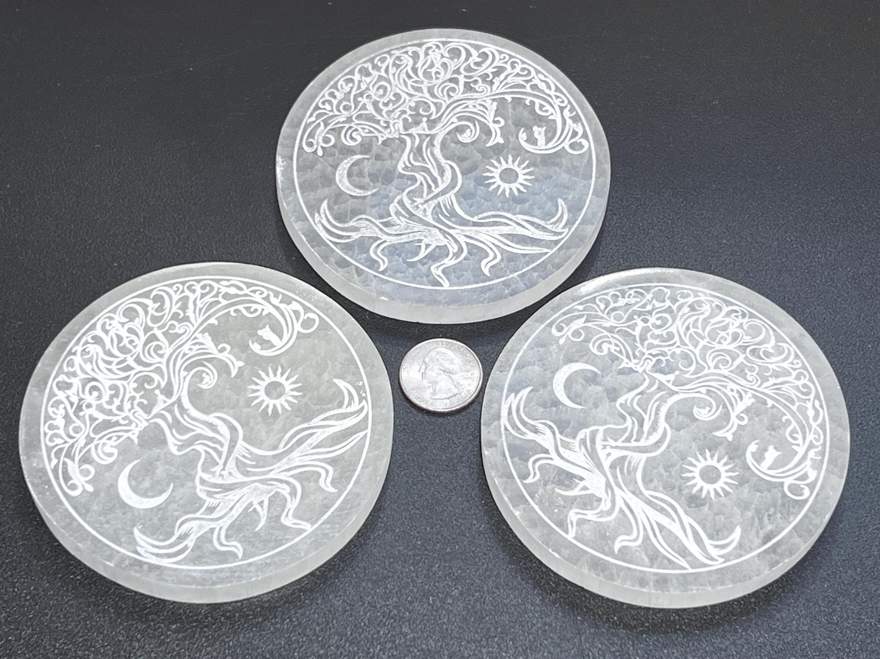 Selenite Crystal Tree Of Life Round Circle Plate (4 Inch)