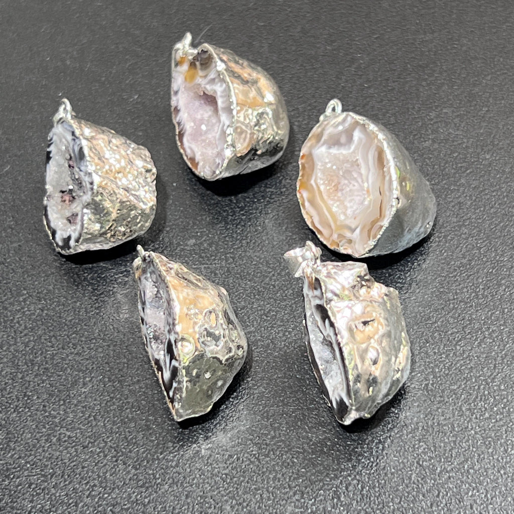 Oco Geode Druzy Crystal Pendant (Full Silver-Plated Back)