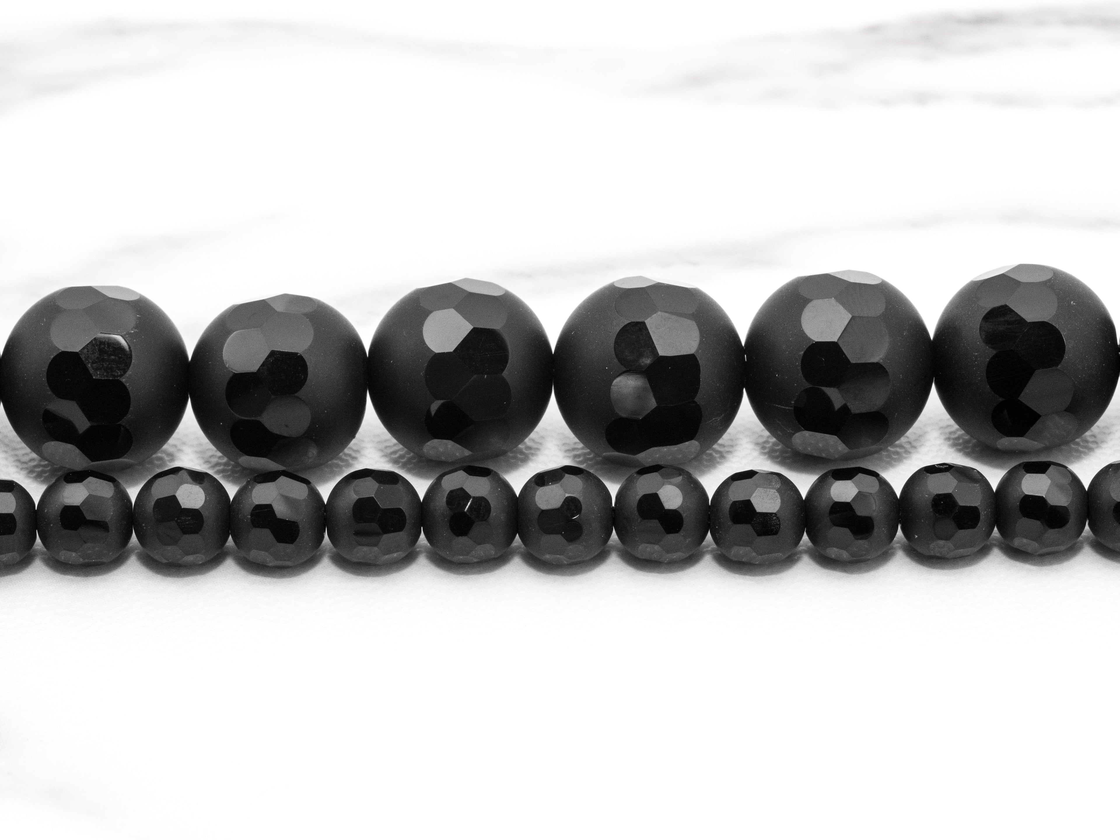 6mm/8mm/10mm/12mm High Quality Natural Matte Black Onyx Beads, Loose Round Smooth Middle Part Faceted Gemstone bead, 15.5inch strand, SKU#V6