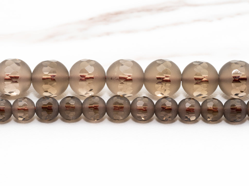 High Quality Natural Matte Smoky Quartz Round Smooth Middle Faceted beads, 6mm/8mm/10mm/12mm, Brown Gemstone Beads, 15.5inch strand, SKU#V5