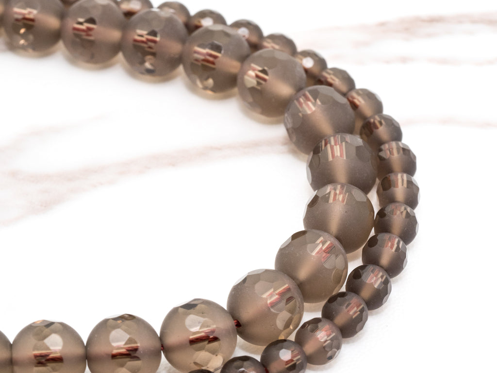 High Quality Natural Matte Smoky Quartz Round Smooth Middle Faceted beads, 6mm/8mm/10mm/12mm, Brown Gemstone Beads, 15.5inch strand, SKU#V5