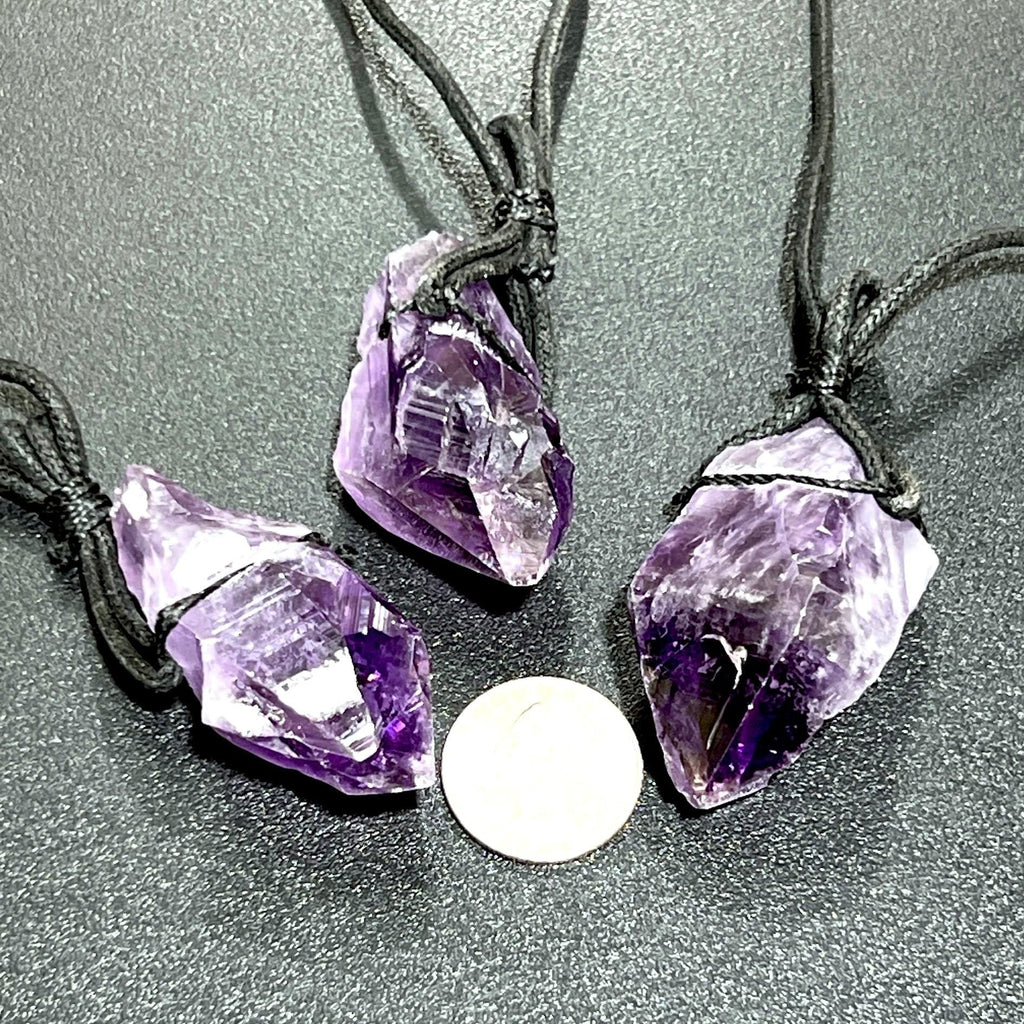 Dark Amethyst Large Raw Crystal Point Necklace (24 Inch Black Cord)