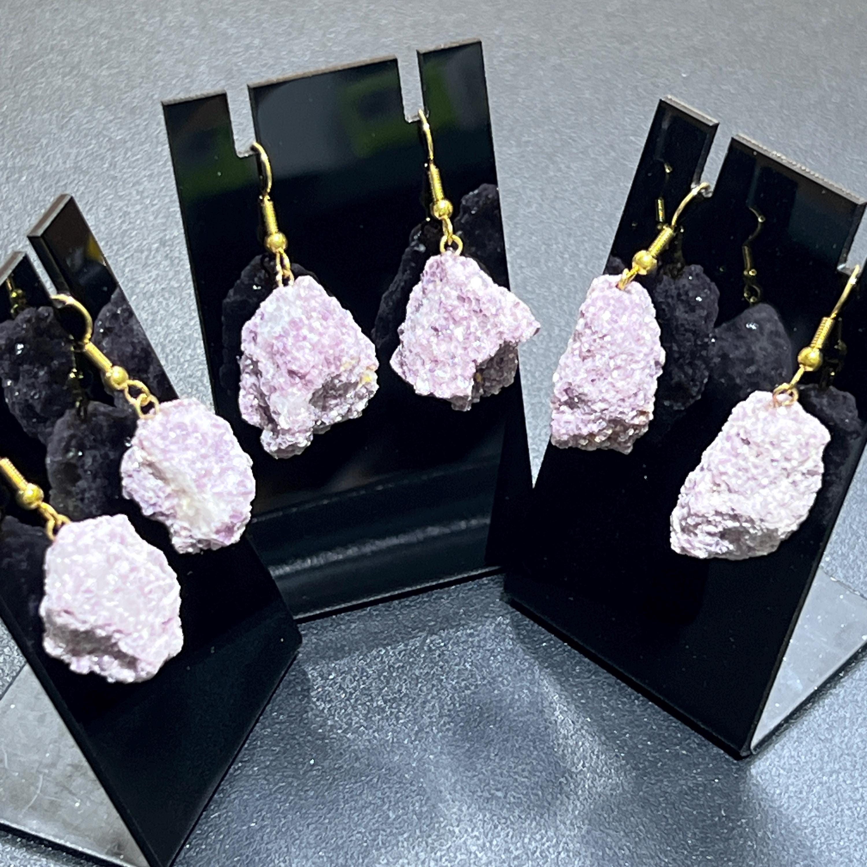 Lilac Lepidolite Raw Crystal Earrings Pair