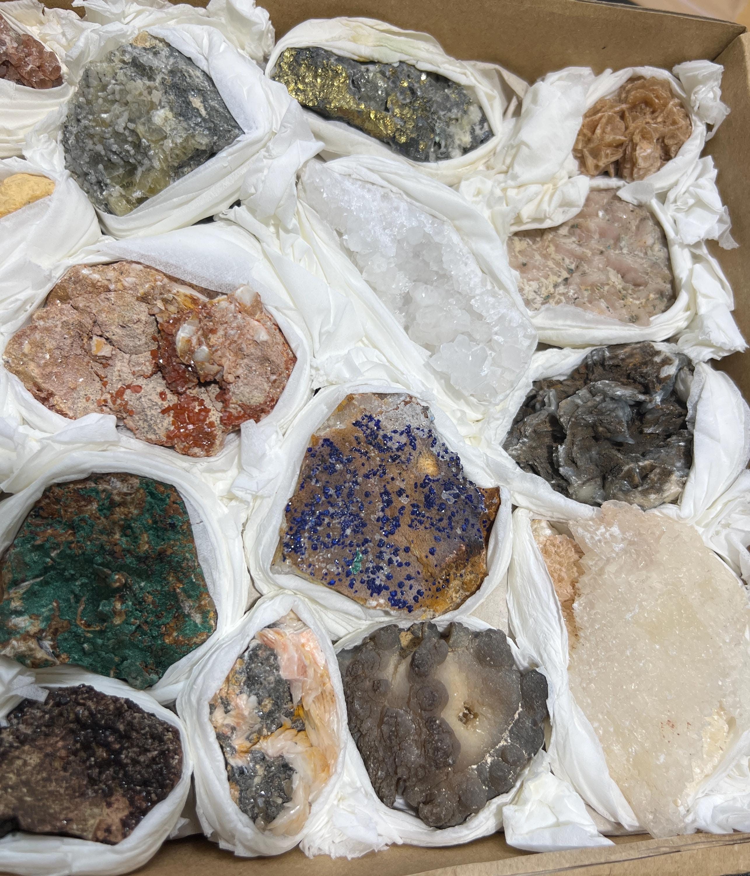 Morocco Mixed Minerals Druzy Crystal Collection Large Boxed Flat