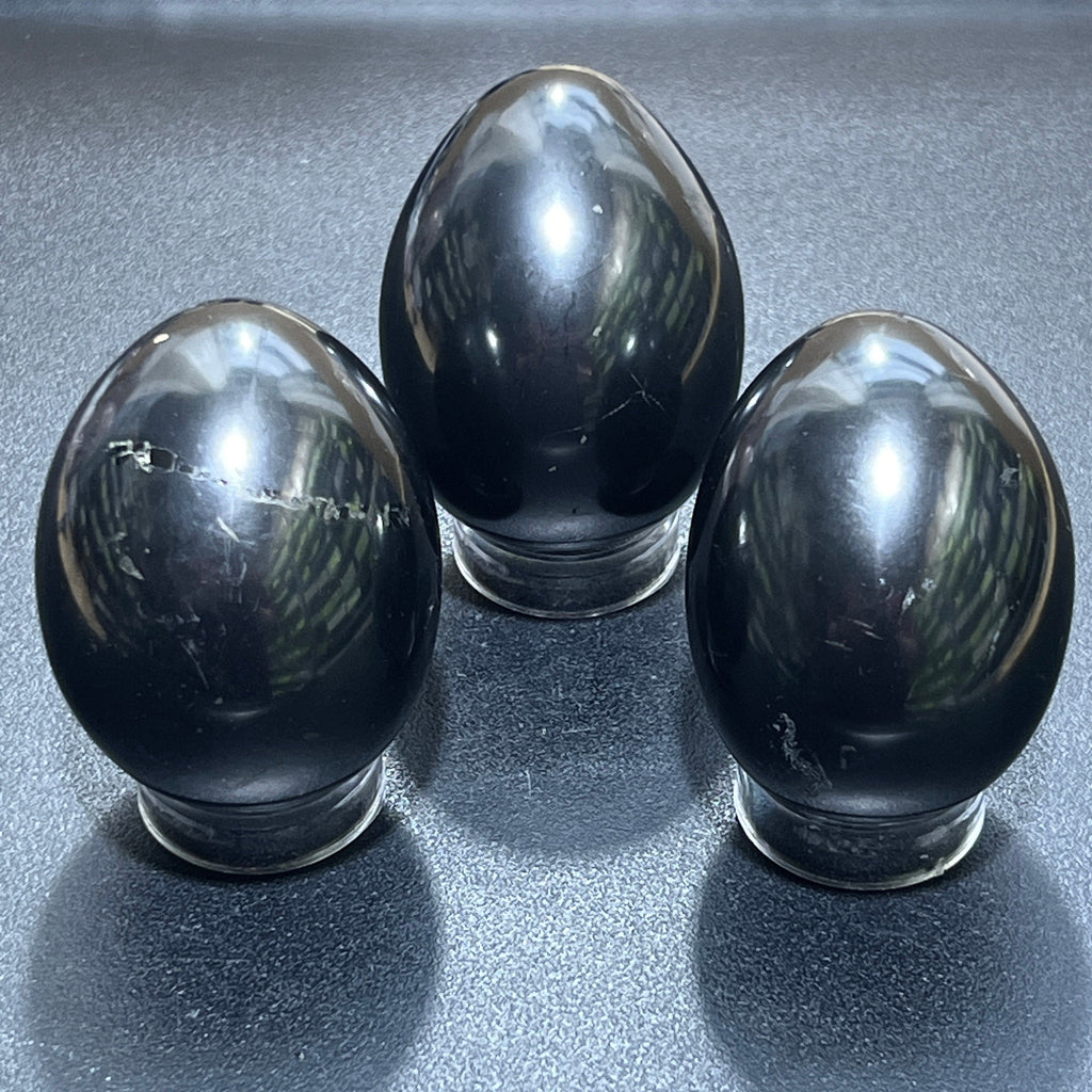 Black Shungite Polished Egg Carving