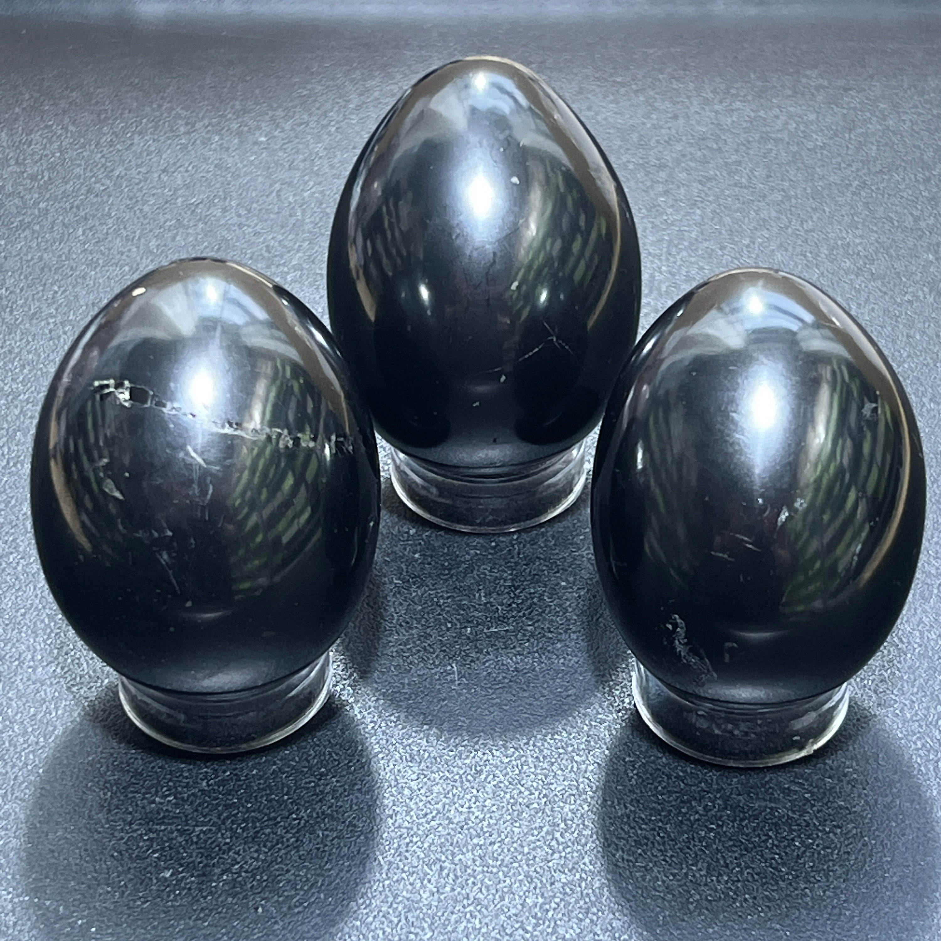 Black Shungite Polished Egg Carving