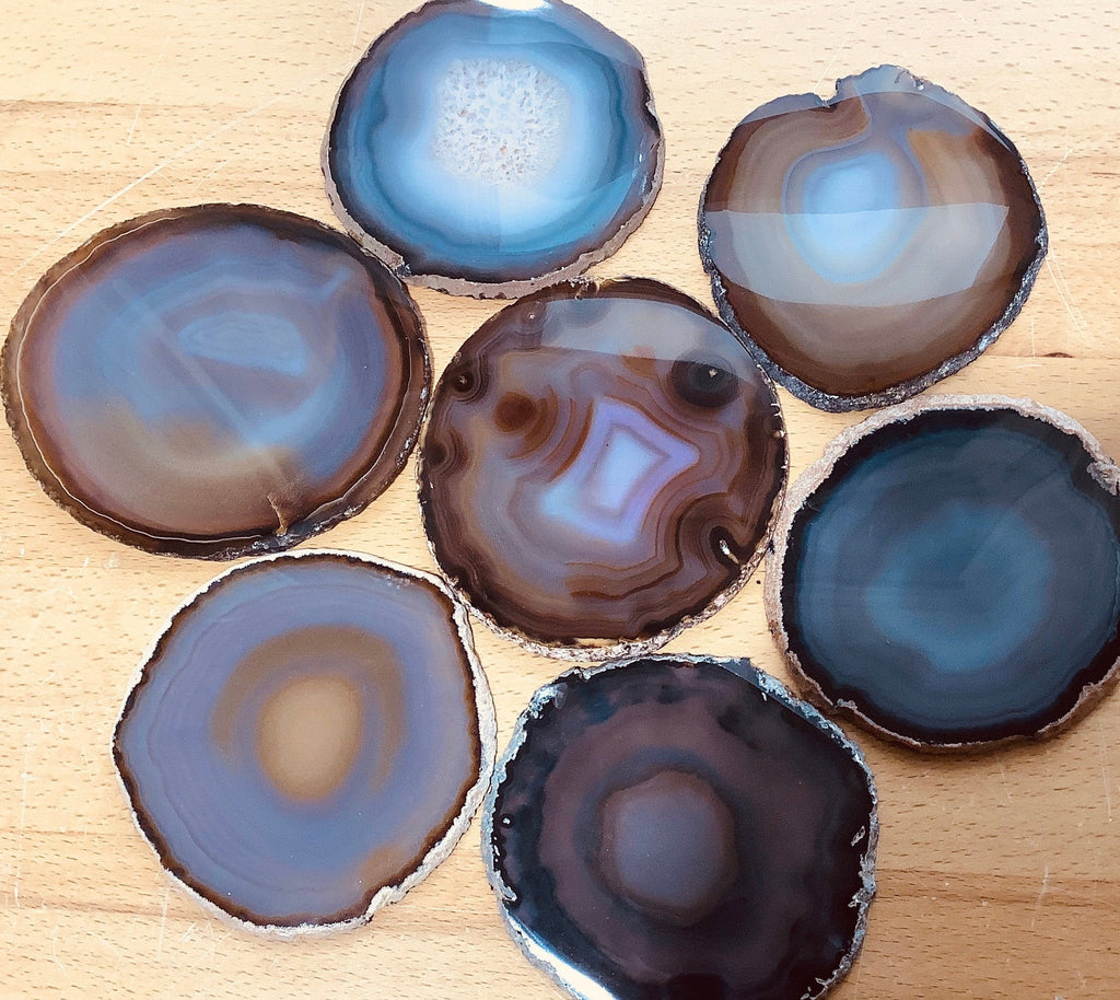 Round Natural Crystal Polished Sliced Agate Slab (5 - 6 Inches)
