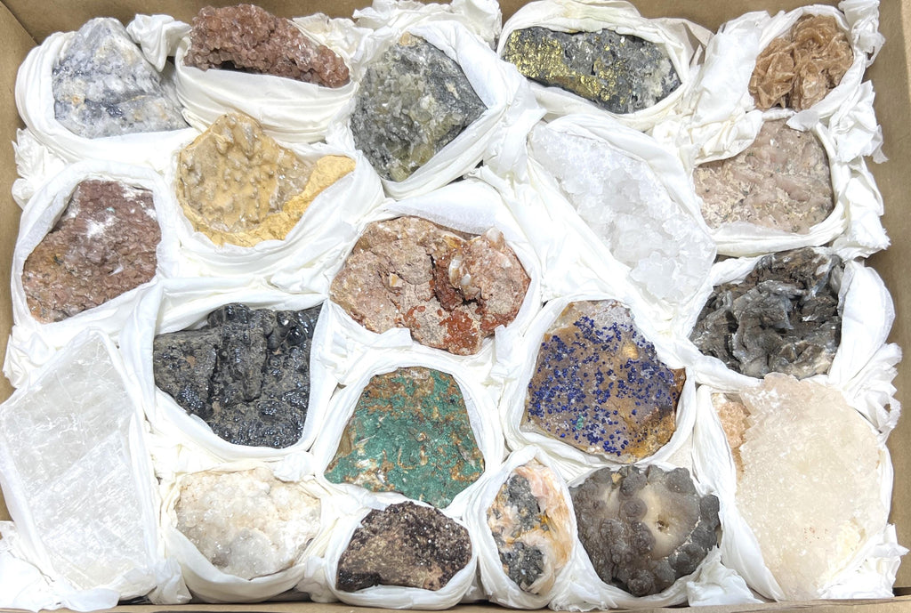 Morocco Mixed Minerals Druzy Crystal Collection Large Boxed Flat