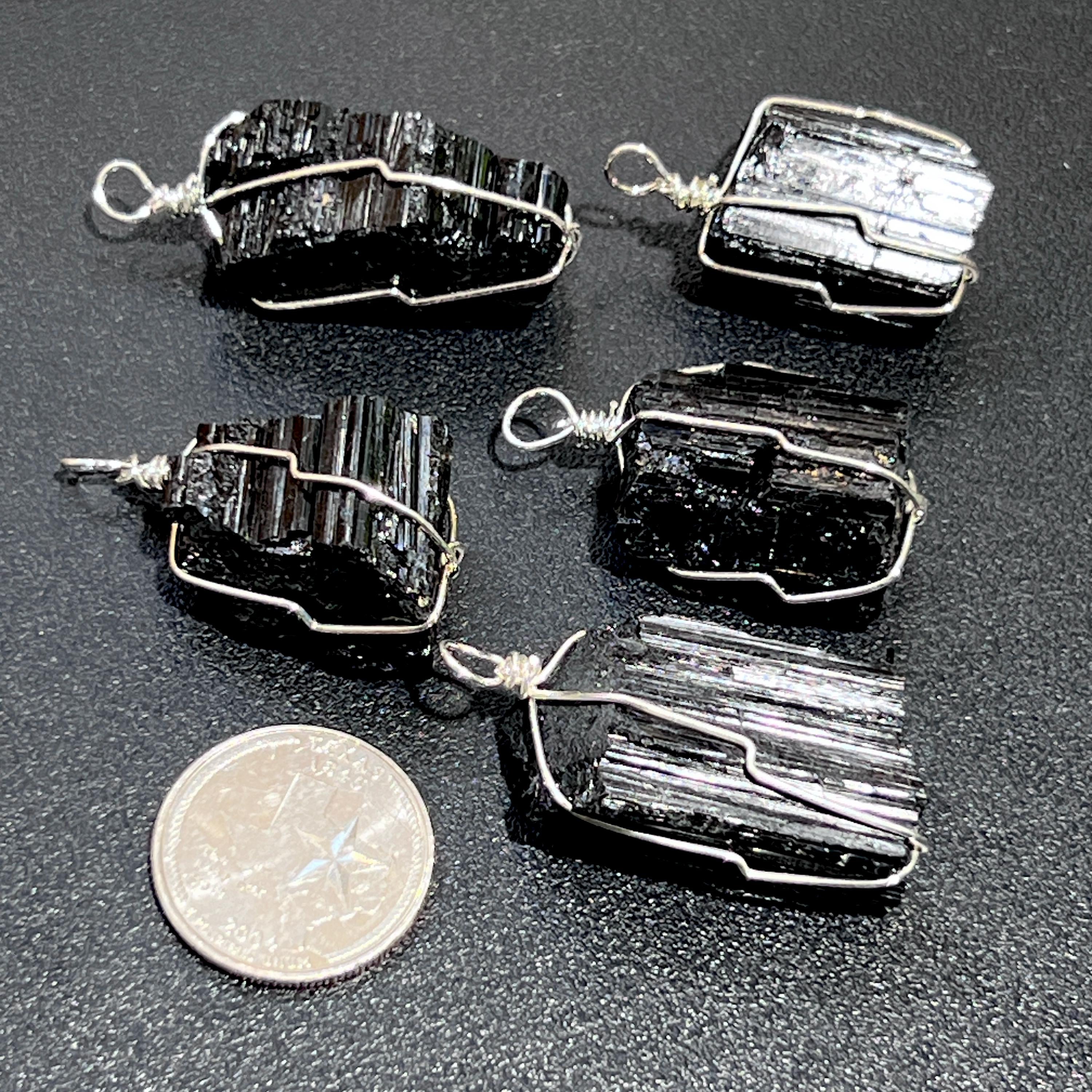 Raw Black Tourmaline Crystal Pendant (Silver Plated Wire Wrapped)