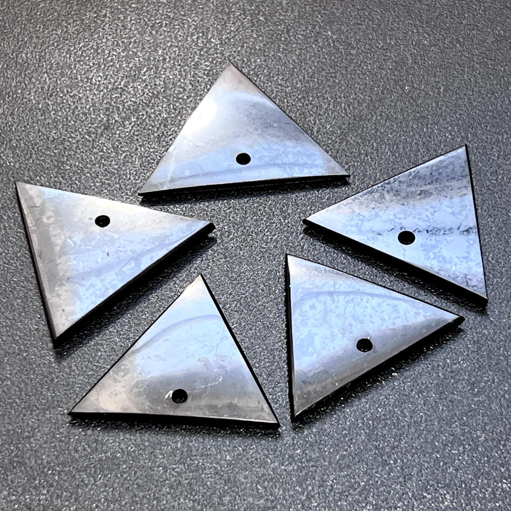 Black Shungite Triangle Drilled Bead Pendant