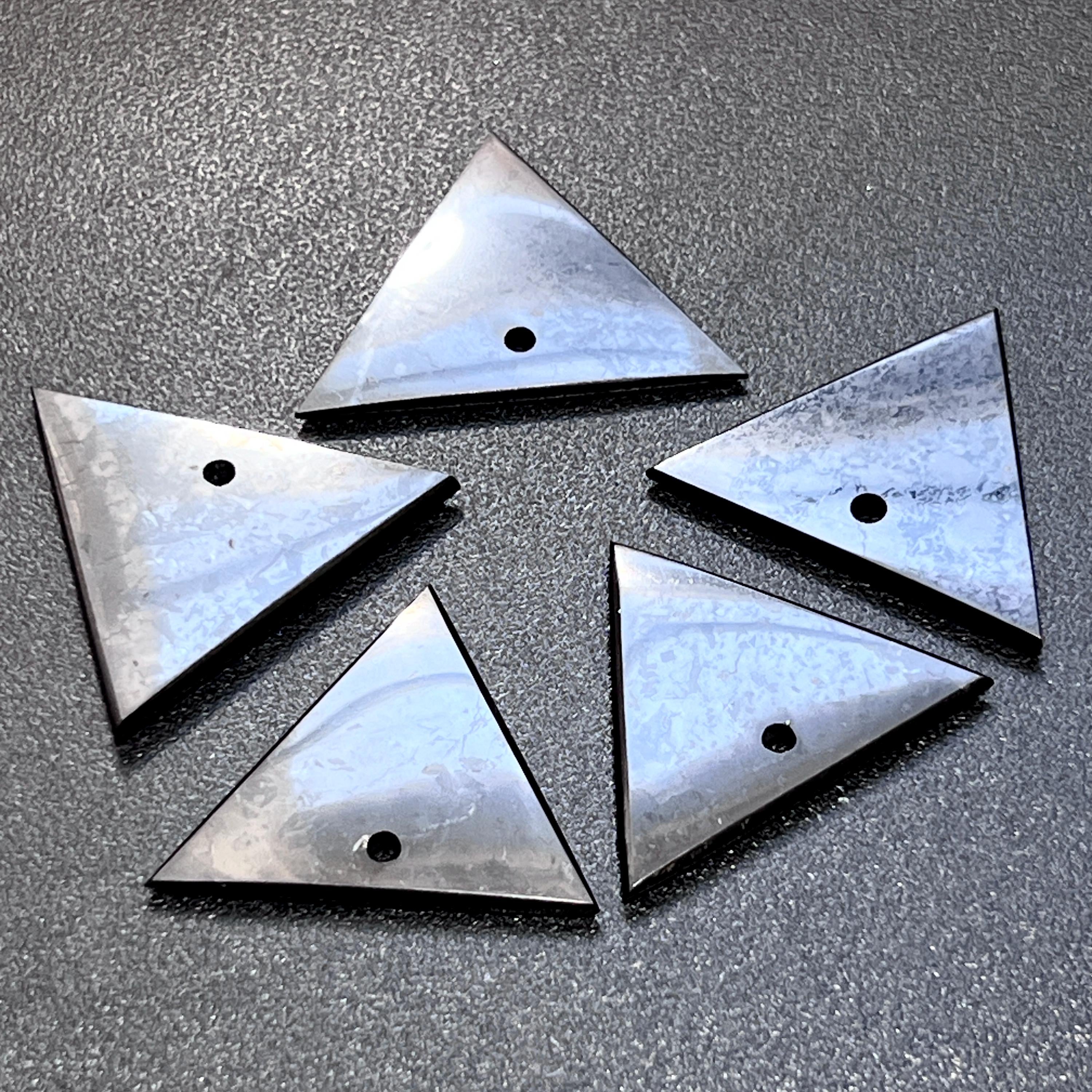 Black Shungite Triangle Drilled Bead Pendant