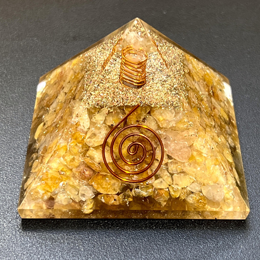 Golden Yellow Quartz Crystal Resin Pyramid