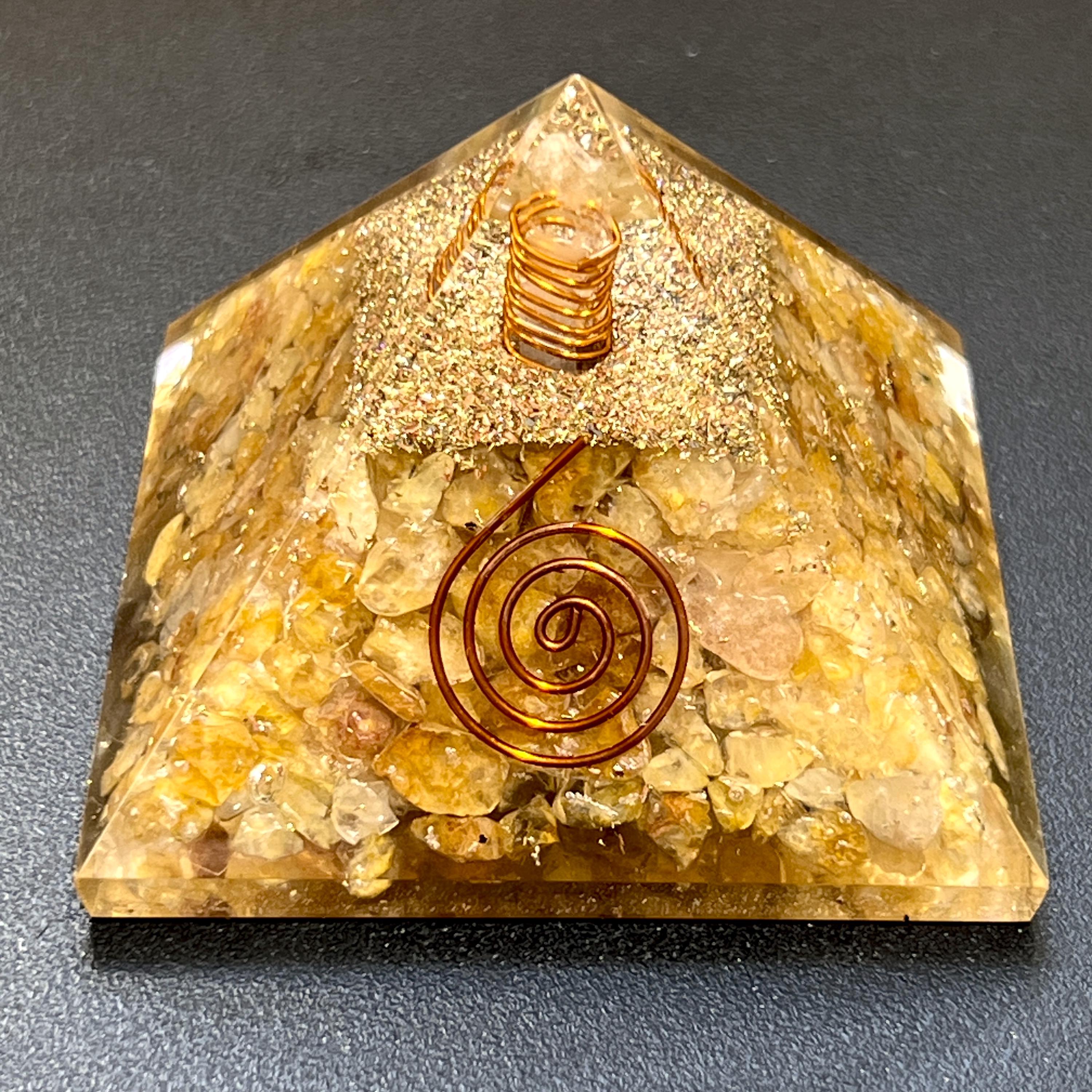 Golden Yellow Quartz Crystal Resin Pyramid