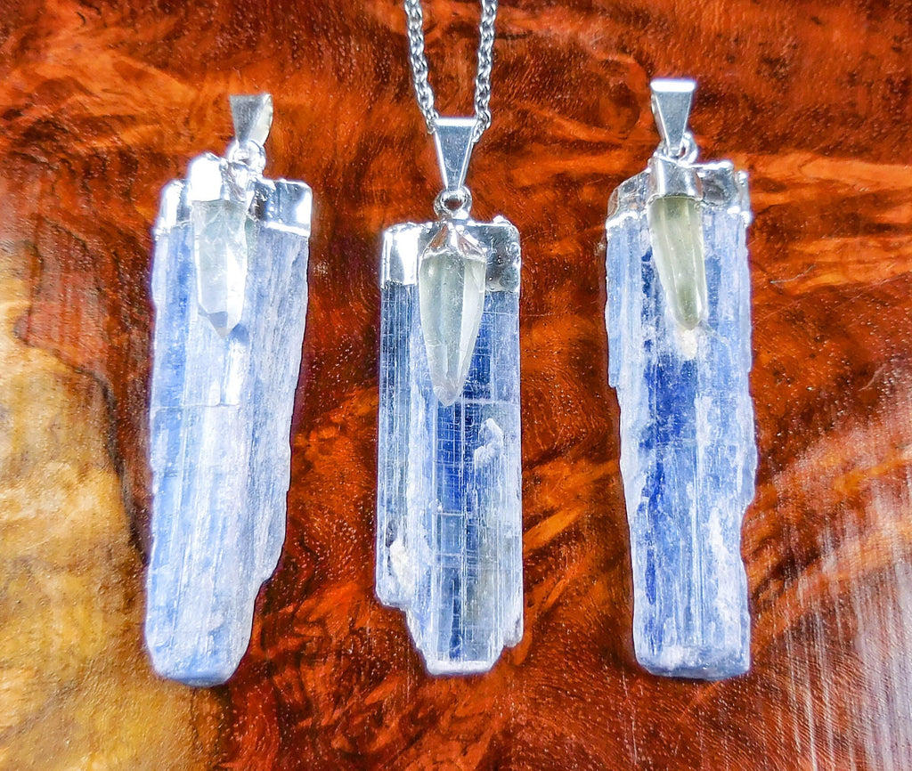 Blue Kyanite and Quartz Crystal Pendant (Silver Plated)