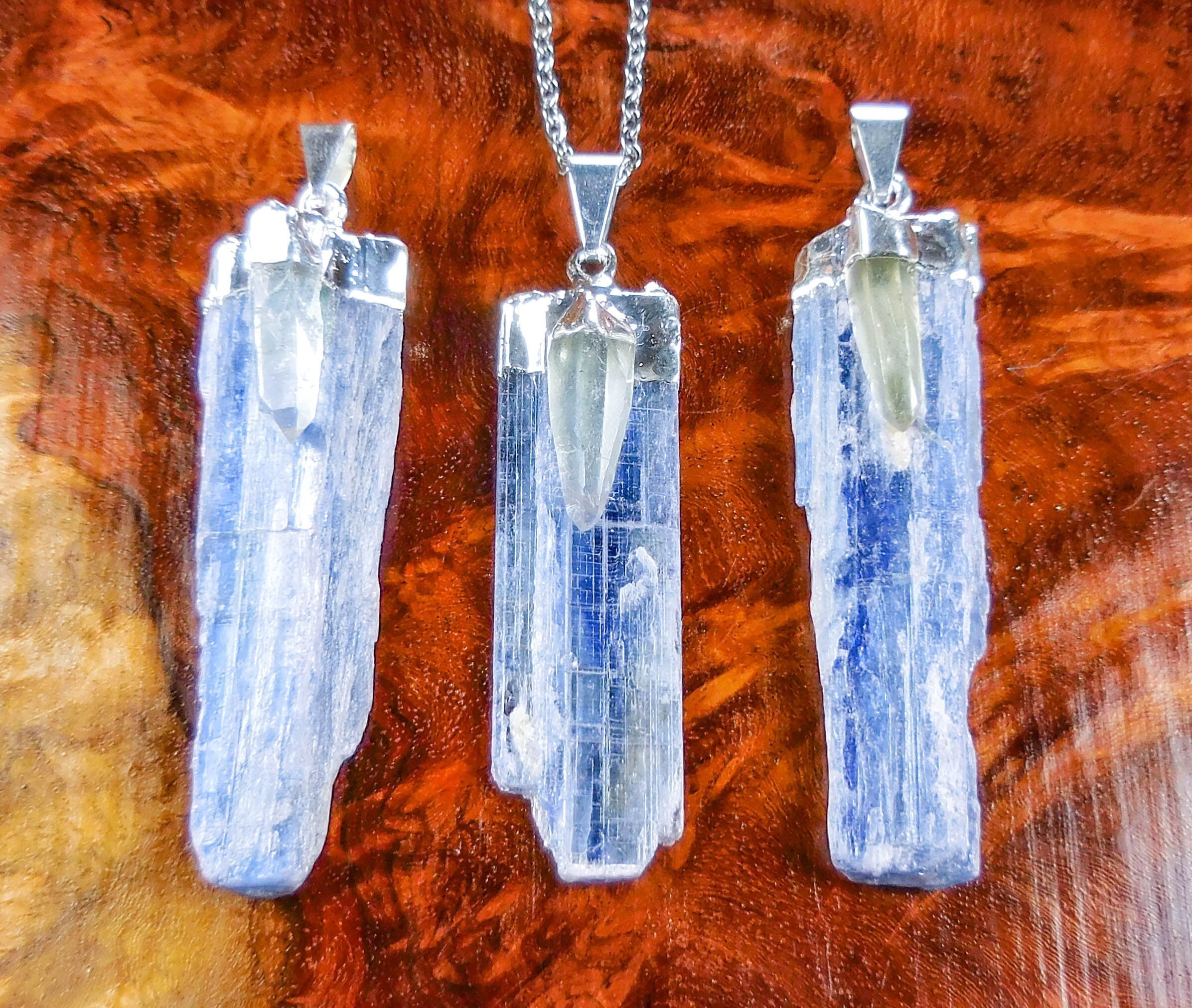 Blue Kyanite and Quartz Crystal Pendant (Silver Plated)