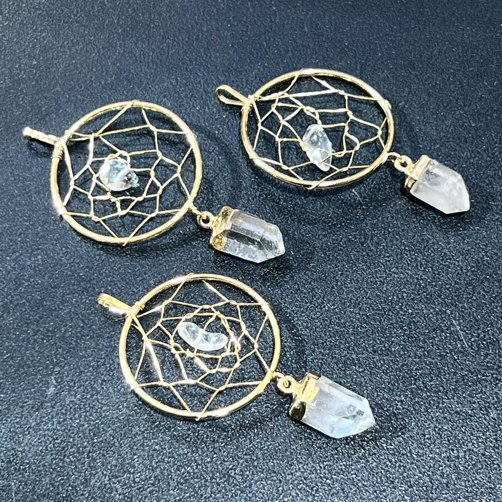 Quartz Crystal Point Dreamcatcher Pendant