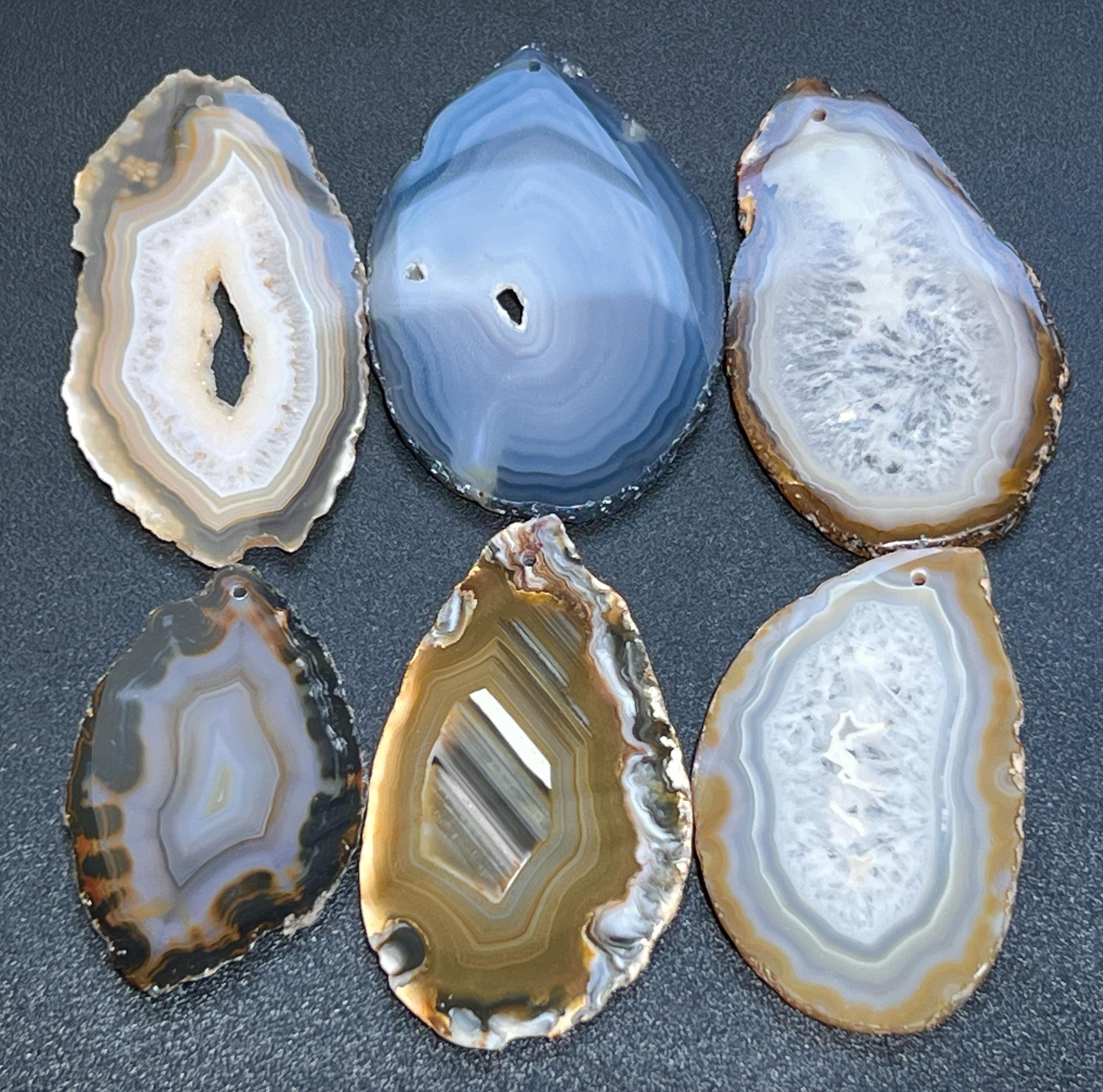 Natural Gray Brown Drilled Agate Slices (Non-Plated Edges, 2mm Hole)