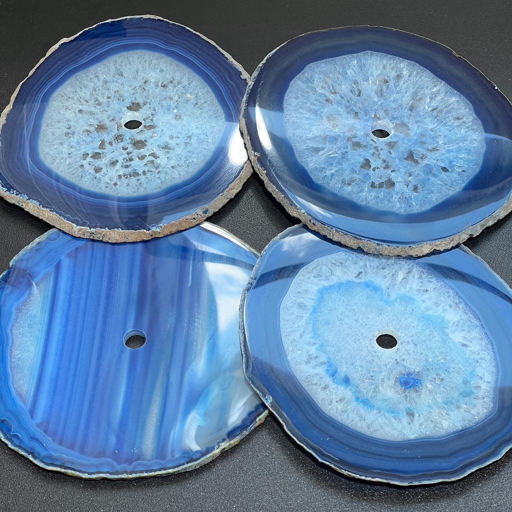 Blue Agate Slice Clock Faces (4.5 to 5.5 Inches 1 CM Drilled Hole)