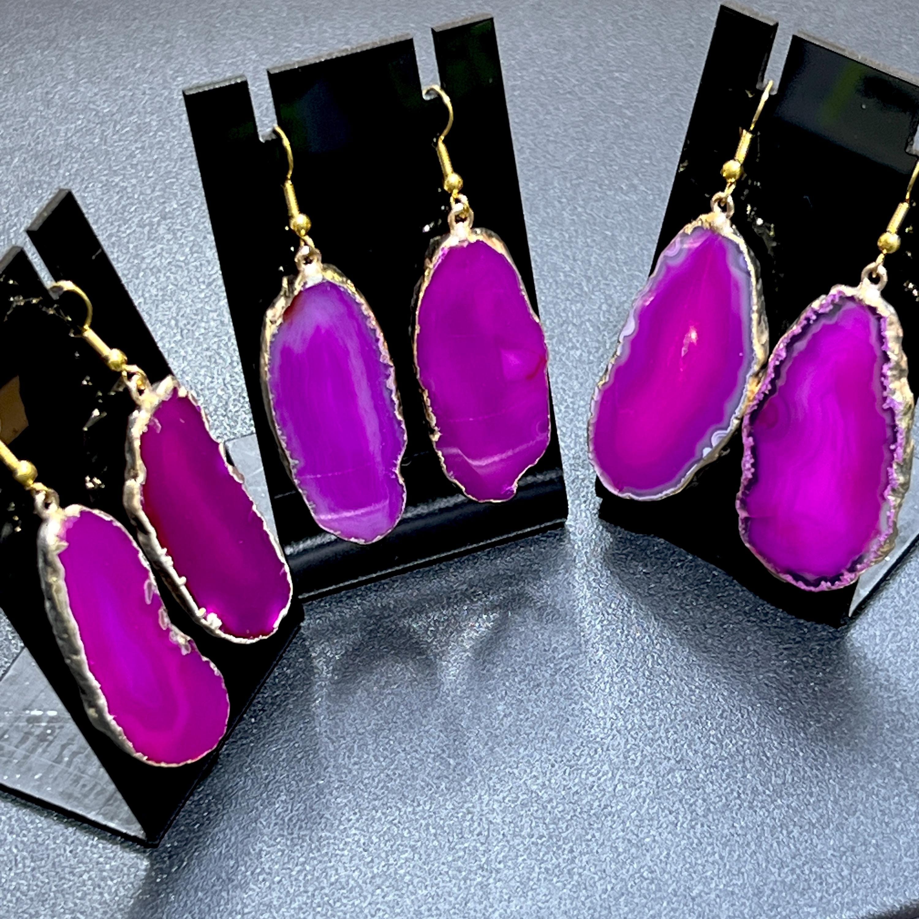 Pink Agate Slice Earrings Pair