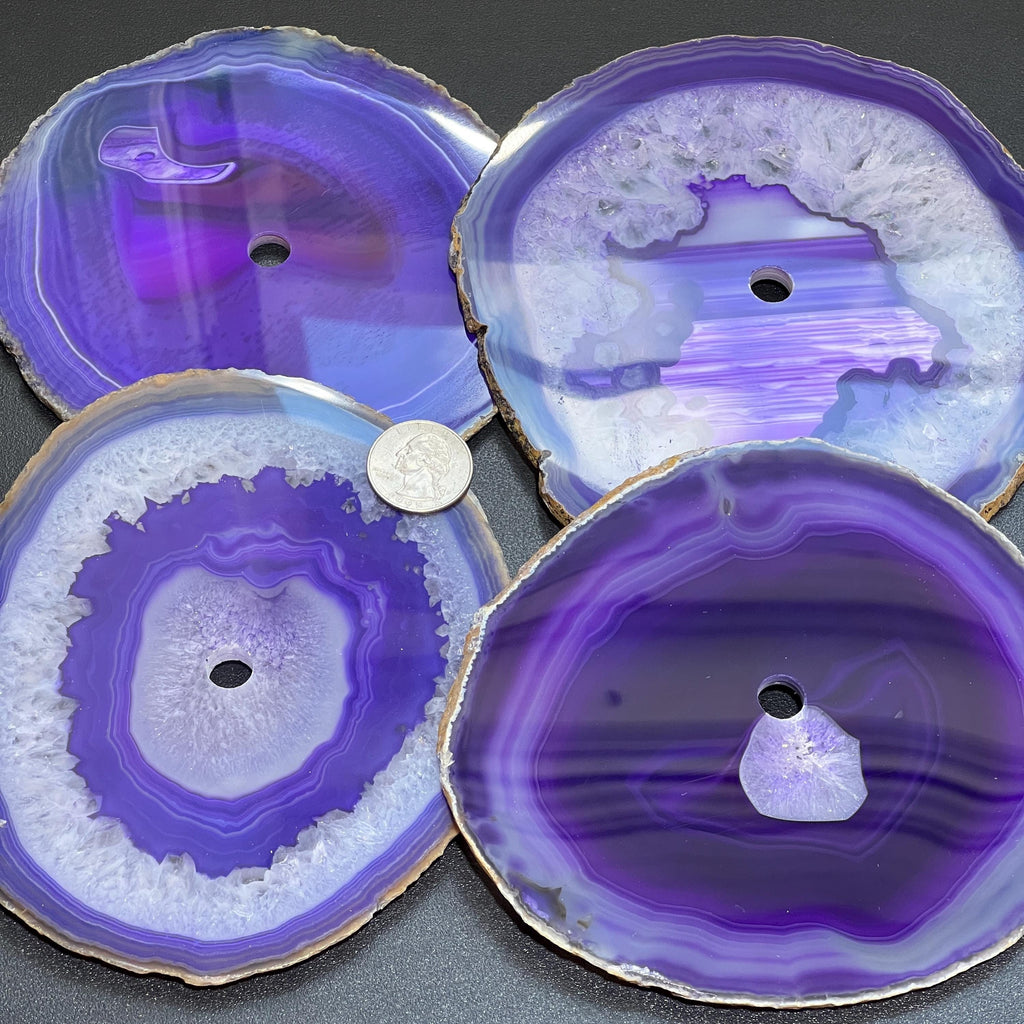 Large Purple Color Agate Slice Clock Faces (5.5 to 6 Inches 1 CM Drilled Hole)