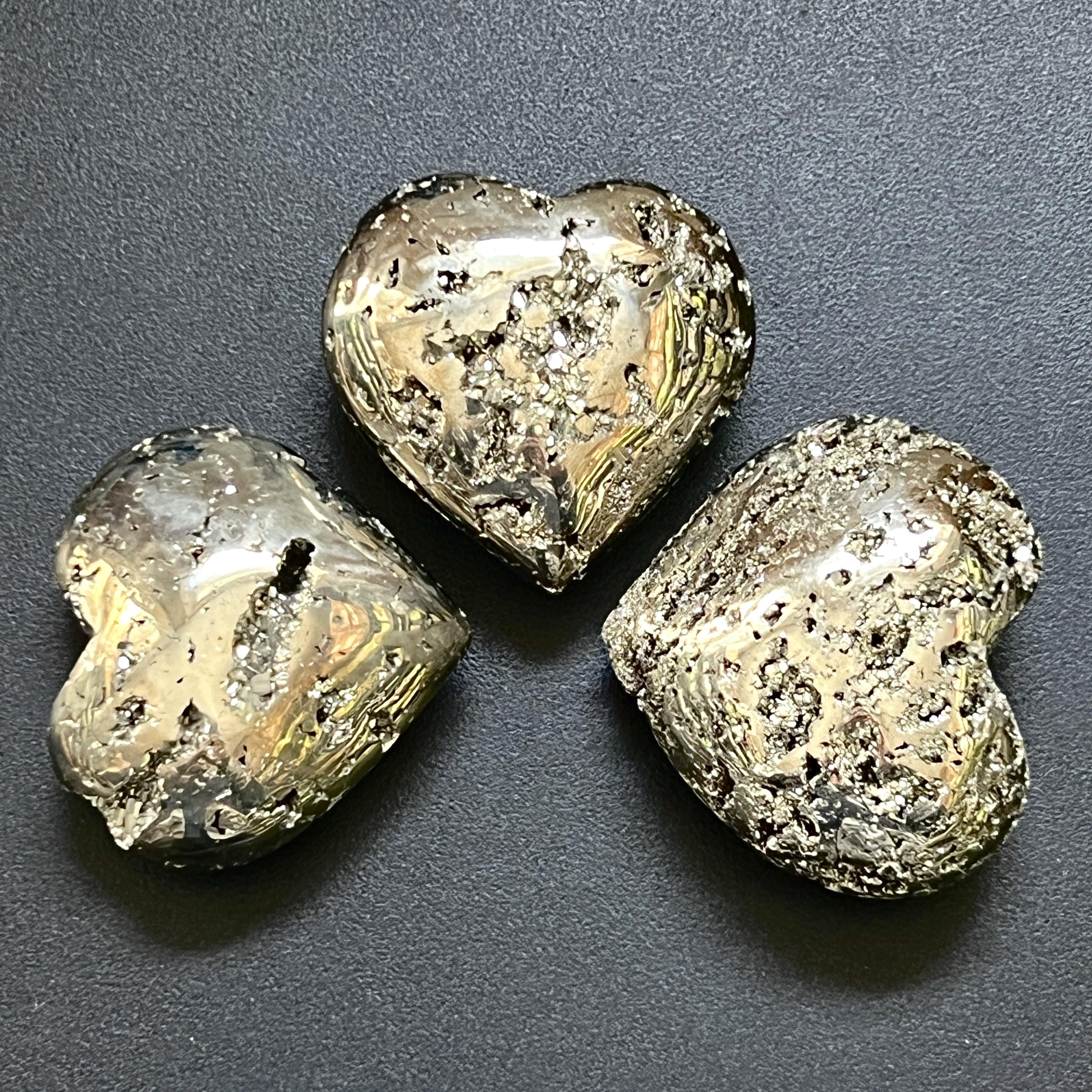 Iron Pyrite (Fools Gold) Druzy Crystal Puffy Heart Large Polished Carving