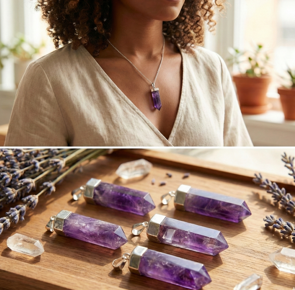 Amethyst Crystal Point Pendant (Silver Plated)
