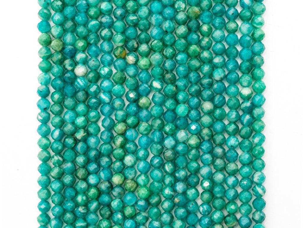 Unique Diamond Cut Quality Natural Amazonite beads, 3mm/4mm, Diamond Cut Faceted Round Gemstone Beads, 15-16inches strand, SKU#U149