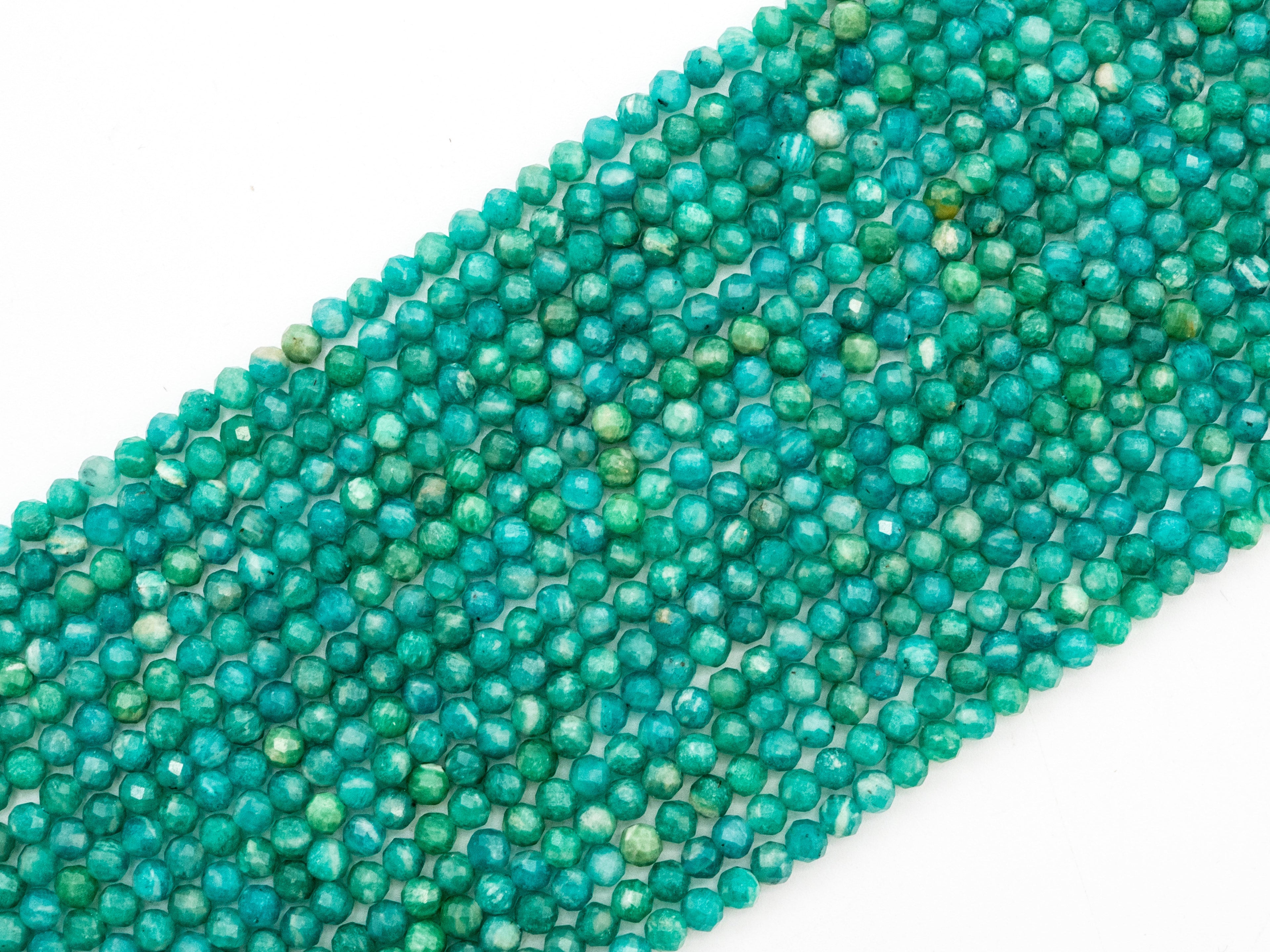 Unique Diamond Cut Quality Natural Amazonite beads, 3mm/4mm, Diamond Cut Faceted Round Gemstone Beads, 15-16inches strand, SKU#U149