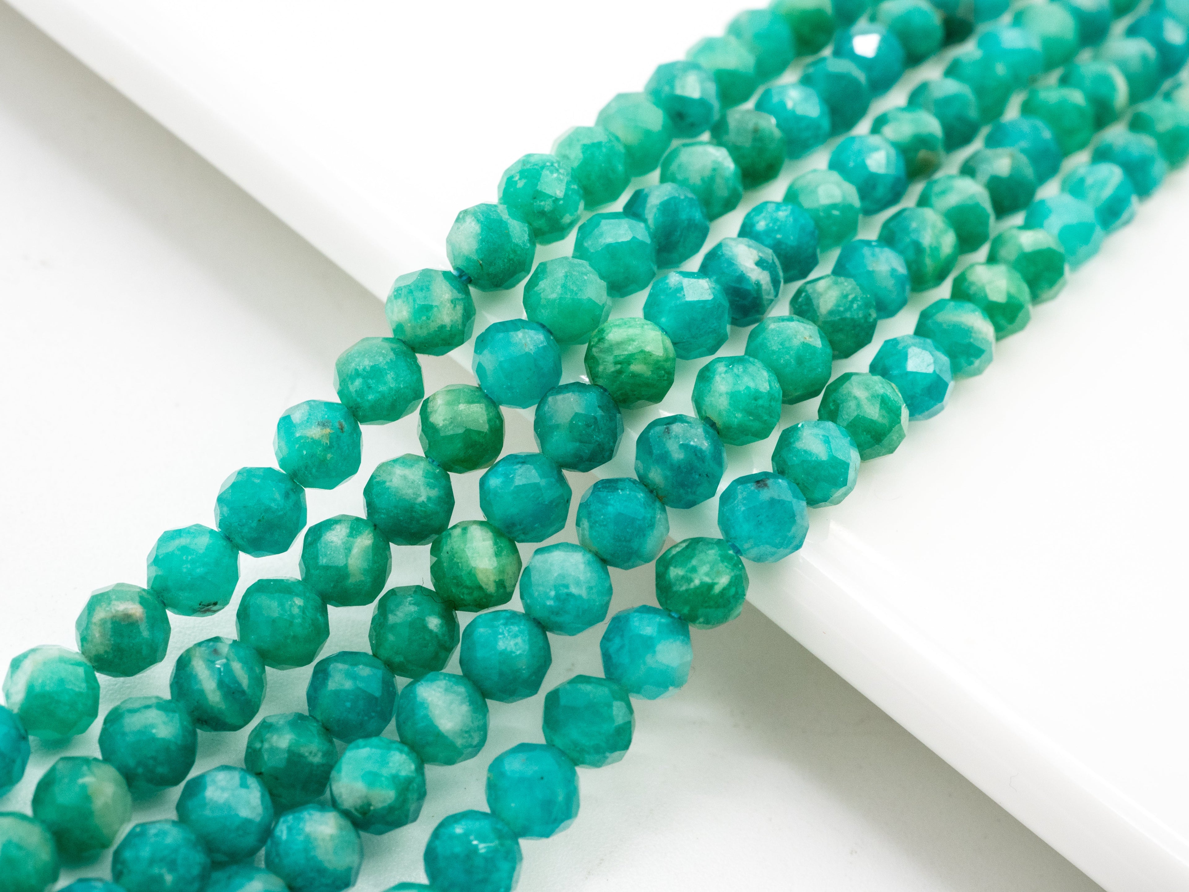 Unique Diamond Cut Quality Natural Amazonite beads, 3mm/4mm, Diamond Cut Faceted Round Gemstone Beads, 15-16inches strand, SKU#U149